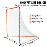 Basketball & Basketball Accessories: VEVOR Lacrosse Goal, 6' x 6' Lacrosse Net, Steel Frame Backyard Lacrosse Training Equipment, Portable Lacrosse Goal with Carry Bag, Quick & Easy Setup, Perfect for Youth Adult Training, Orange