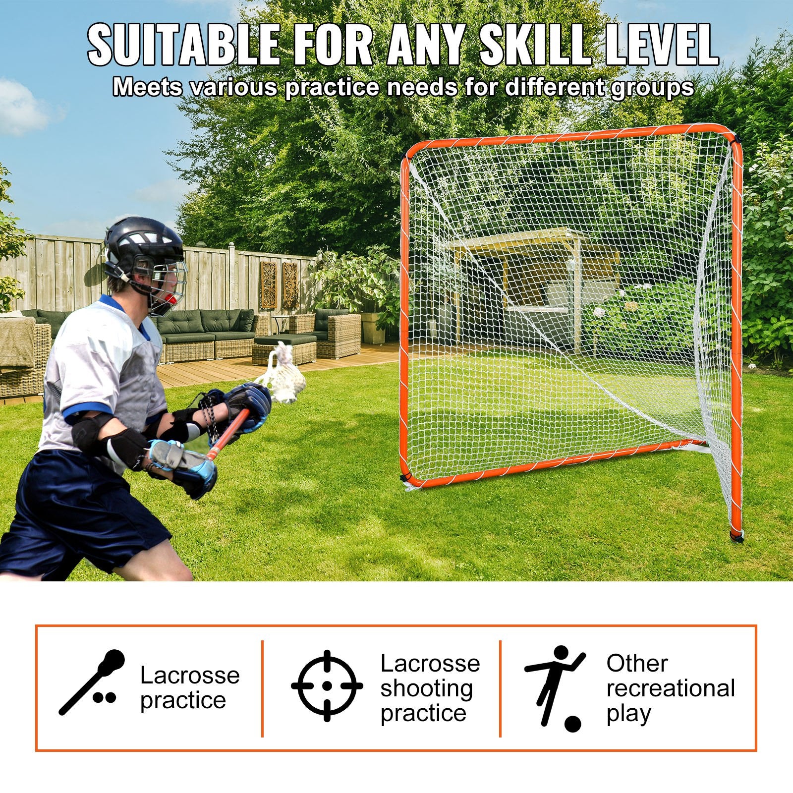 Basketball & Basketball Accessories: VEVOR Lacrosse Goal, 6' x 6' Lacrosse Net, Steel Frame Backyard Lacrosse Training Equipment, Portable Lacrosse Goal with Carry Bag, Quick & Easy Setup, Perfect for Youth Adult Training, Orange