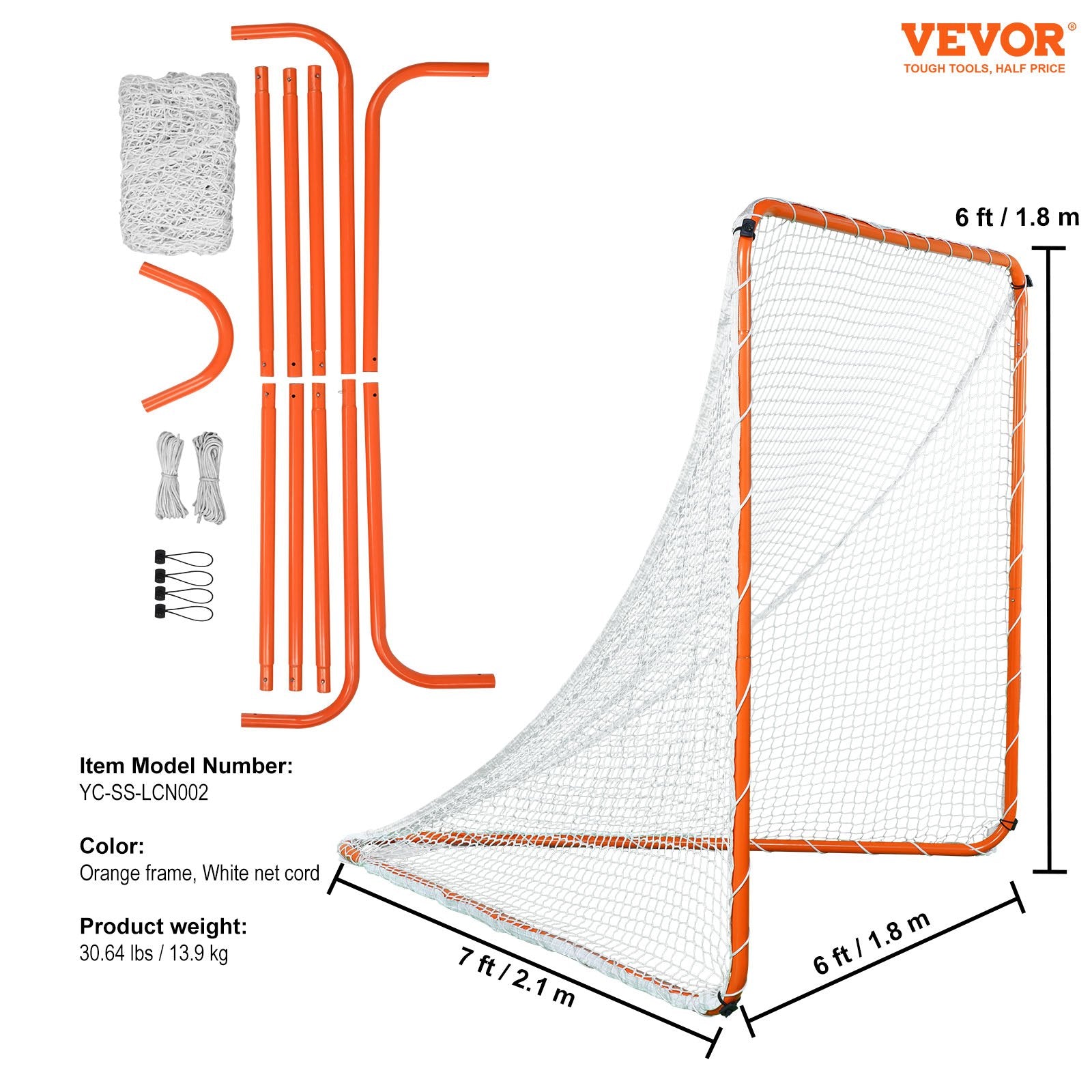 Basketball & Basketball Accessories: VEVOR Lacrosse Goal, 6' x 6' Lacrosse Net, Steel Frame Backyard Lacrosse Training Equipment, Portable Lacrosse Goal with Carry Bag, Quick & Easy Setup, Perfect for Youth Adult Training, Orange