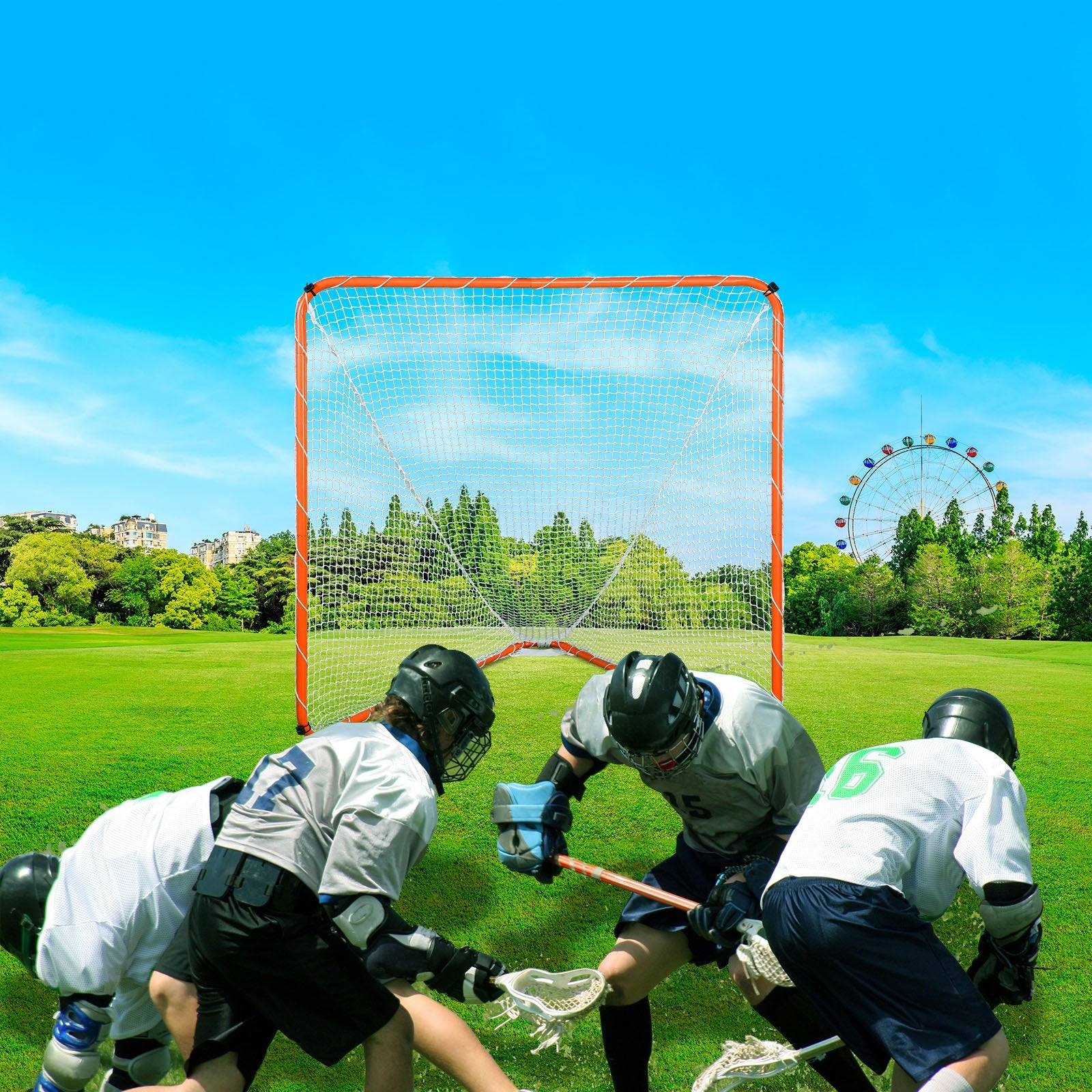 Basketball & Basketball Accessories: VEVOR Lacrosse Goal, 6' x 6' Lacrosse Net, Steel Frame Backyard Lacrosse Training Equipment, Portable Lacrosse Goal with Carry Bag, Quick & Easy Setup, Perfect for Youth Adult Training, Orange