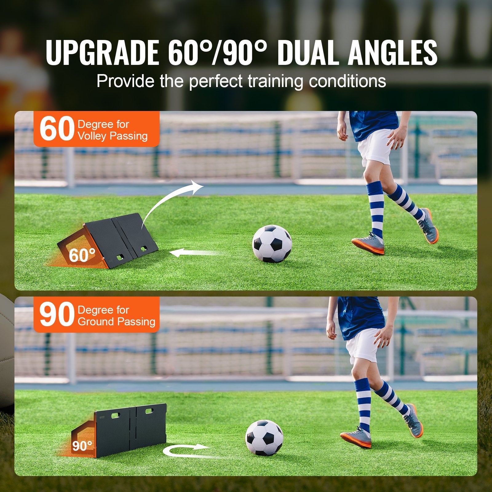 Soccer Rebounder Board, 45"X13" Portable Soccer Wall with 2 Angles Rebound, Foldable HDPE Kickback Rebound Board, Soccer Training Equipment for Kids and Adults, Passing & Shooting Practice