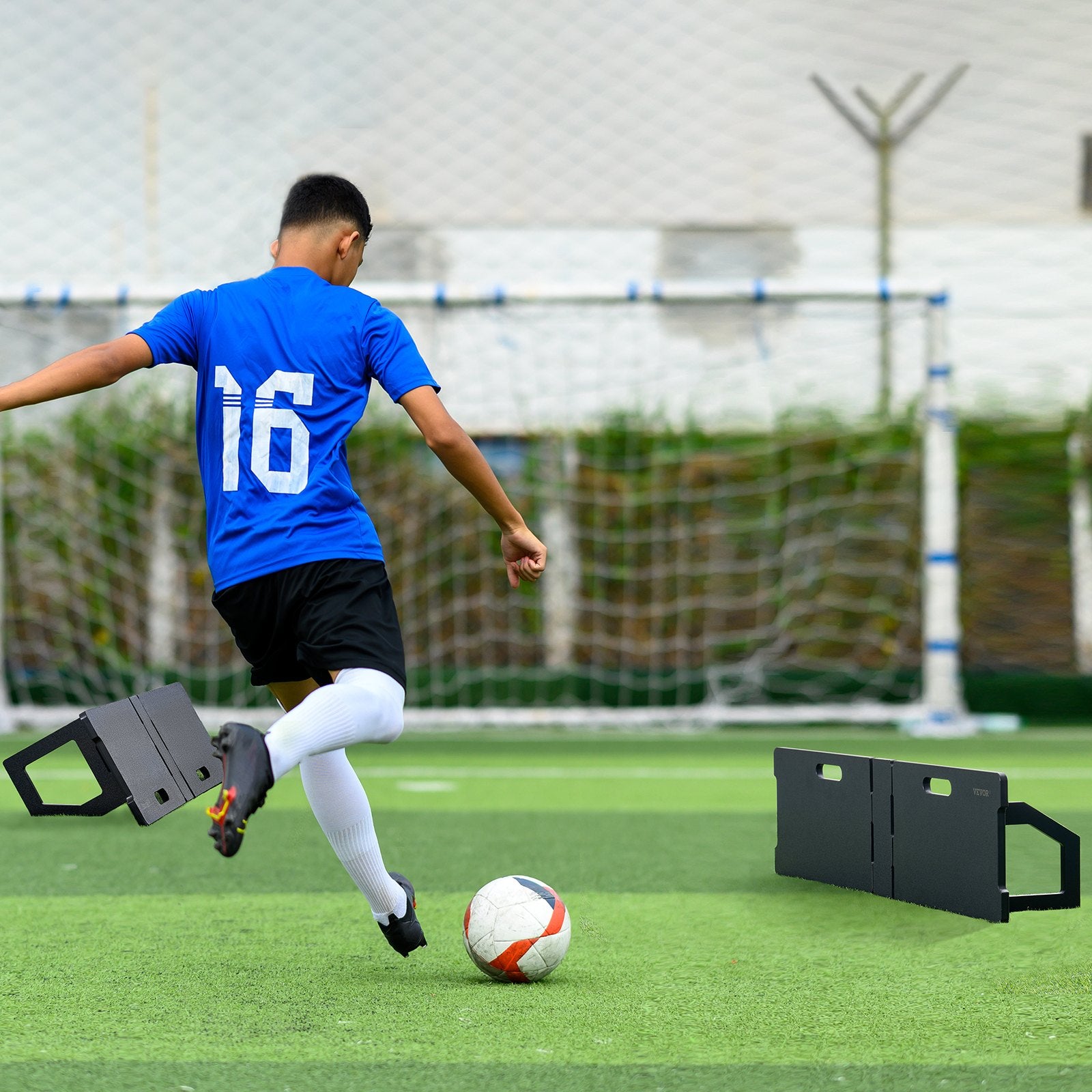 Soccer Rebounder Board, 45"X13" Portable Soccer Wall with 2 Angles Rebound, Foldable HDPE Kickback Rebound Board, Soccer Training Equipment for Kids and Adults, Passing & Shooting Practice