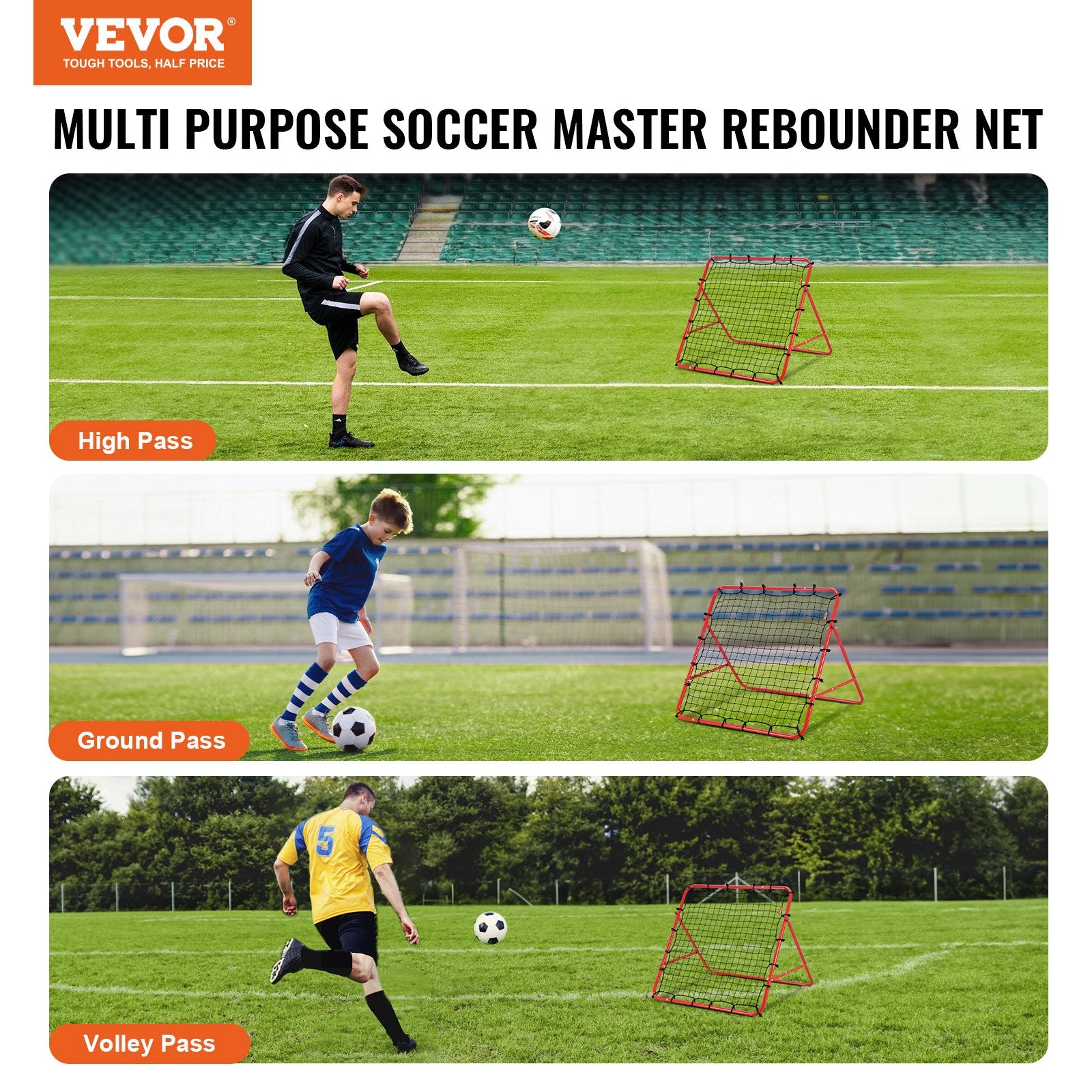 Basketball & Basketball Accessories: VEVOR Soccer Rebounder Rebound Net, Kick-Back 100x100 cm, Portable Football Training Gifts, Fully Adjustable Angles Goal Net, Aids & Equipment for Kids Teens & All Ages, Easy Set Up & Perfect Storage