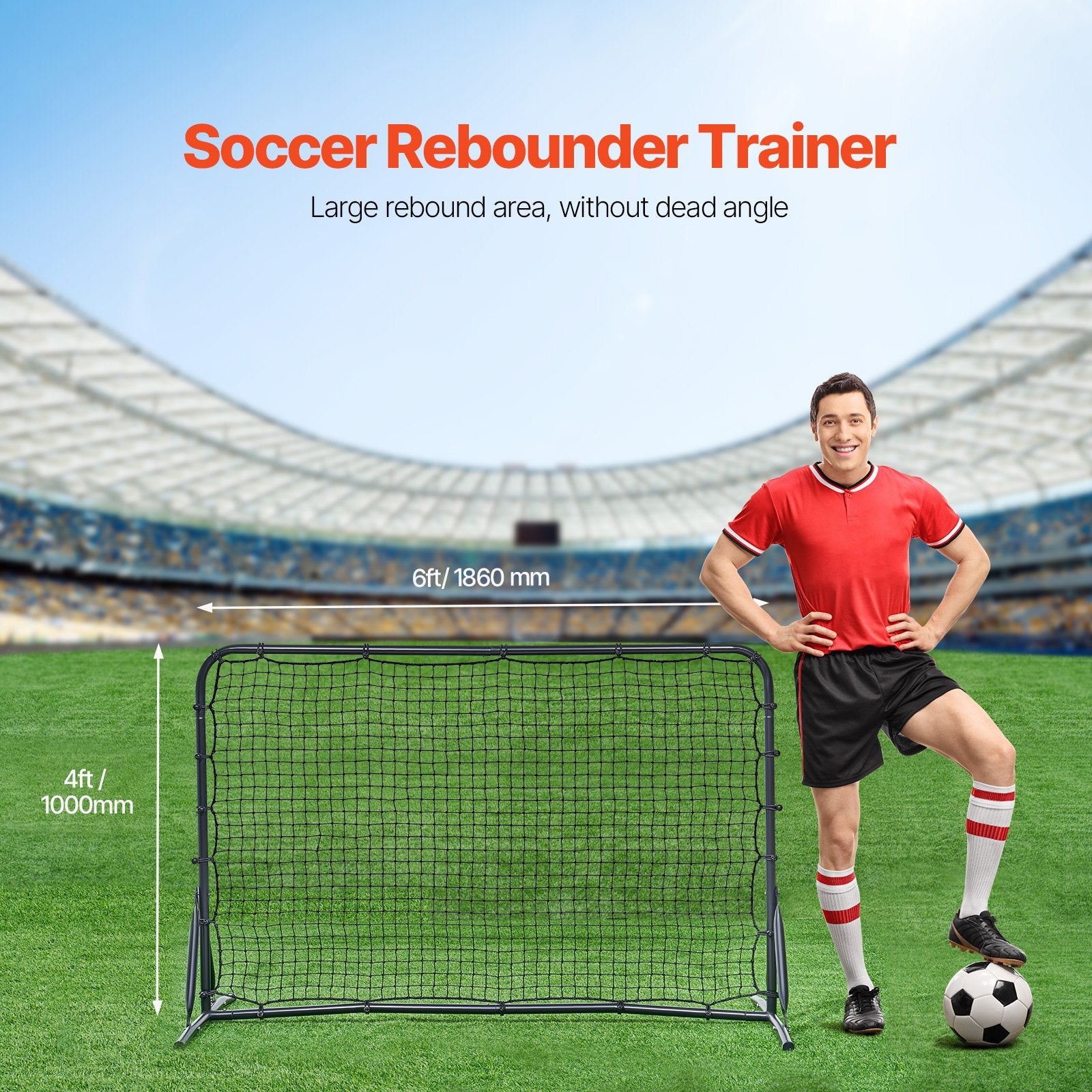 Soccer & Soccer Accessories: VEVOR 6x4FT Soccer Rebound Trainer Soccer Training Equipment Double-Sided Net
