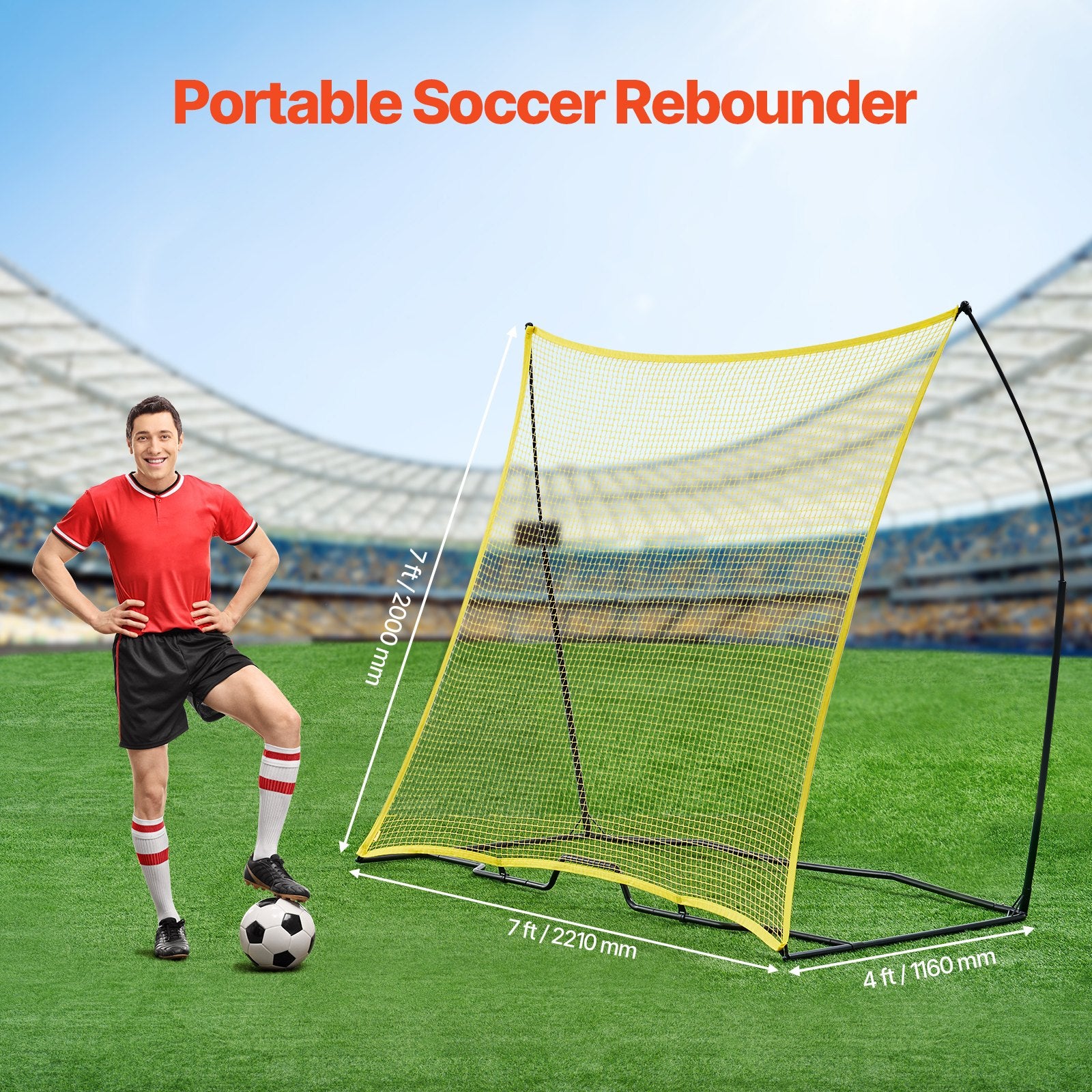 Soccer & Soccer Accessories: VEVOR 7x7FT Soccer Rebounder Portable Soccer Trainer Net with Portable Bag