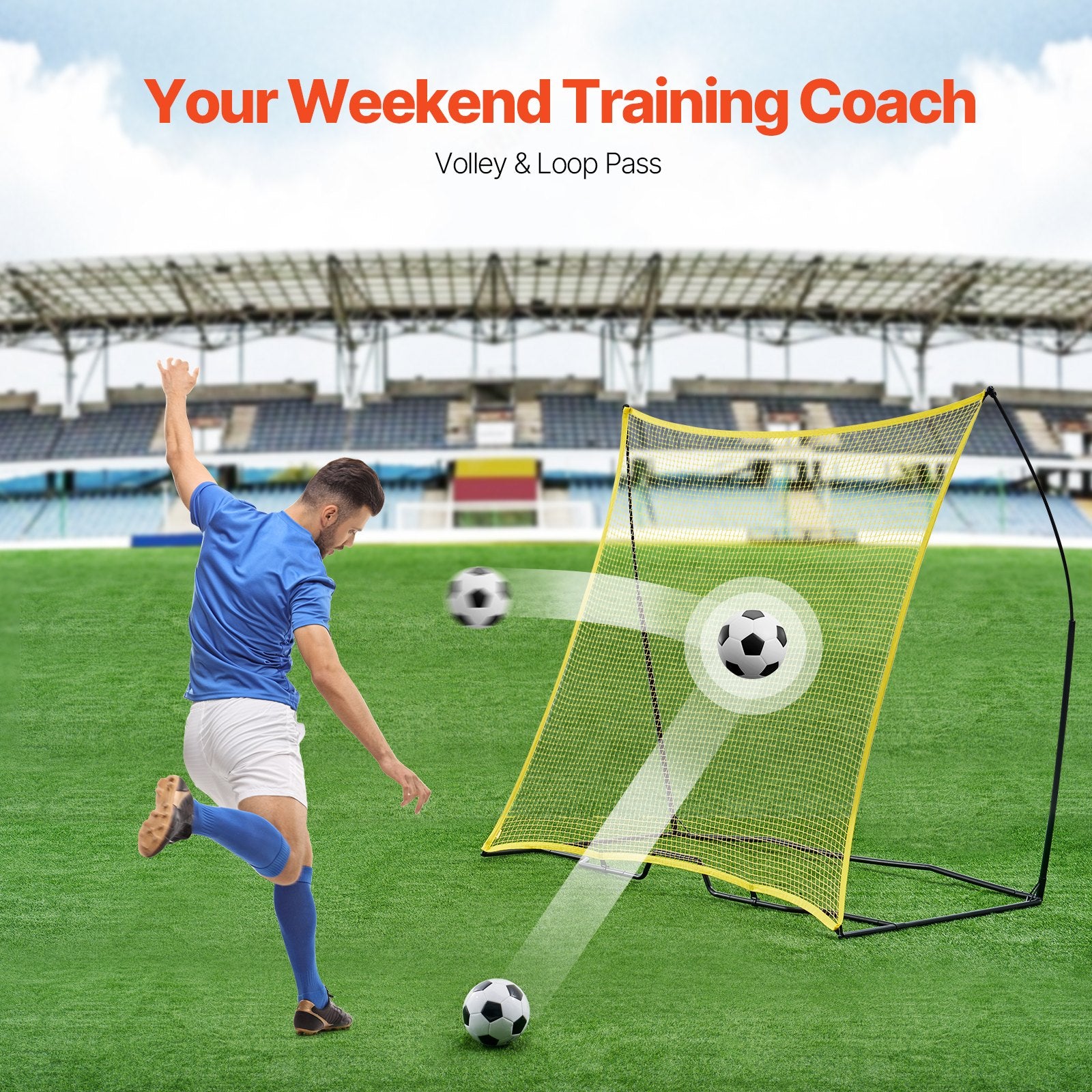 Soccer & Soccer Accessories: VEVOR 7x7FT Soccer Rebounder Portable Soccer Trainer Net with Portable Bag