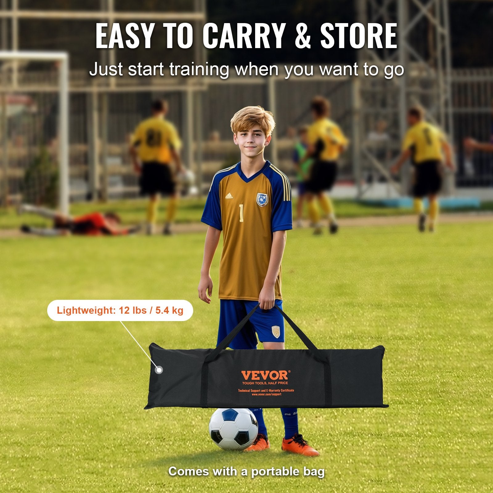 Soccer & Soccer Accessories: VEVOR Soccer Trainer, 2-IN-1 Portable Soccer Rebounder Net, Iron Soccer Practice Equipment, Sports Football Rebounder Wall with Portable Bag, Perfect for Team Solo Training, Passing, Volley