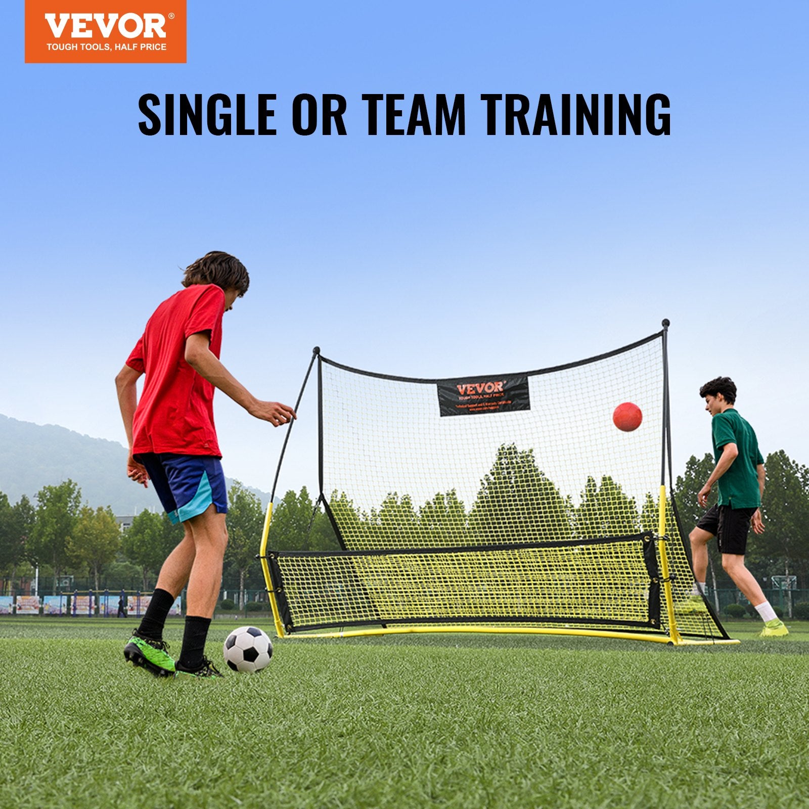 Soccer & Soccer Accessories: VEVOR Soccer Trainer, 2-IN-1 Portable Soccer Rebounder Net, Iron Soccer Practice Equipment, Sports Football Rebounder Wall with Portable Bag, Perfect for Team Solo Training, Passing, Volley