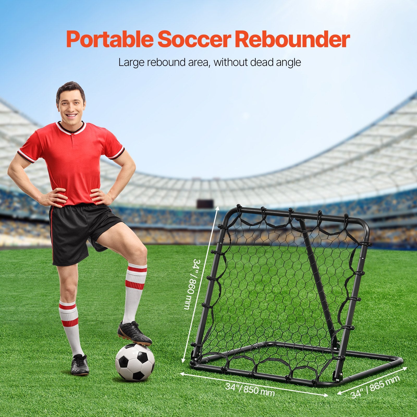 Soccer & Soccer Accessories: VEVOR 34"x34" Soccer Rebounder Net Kick-Back Portable Football Training Gifts