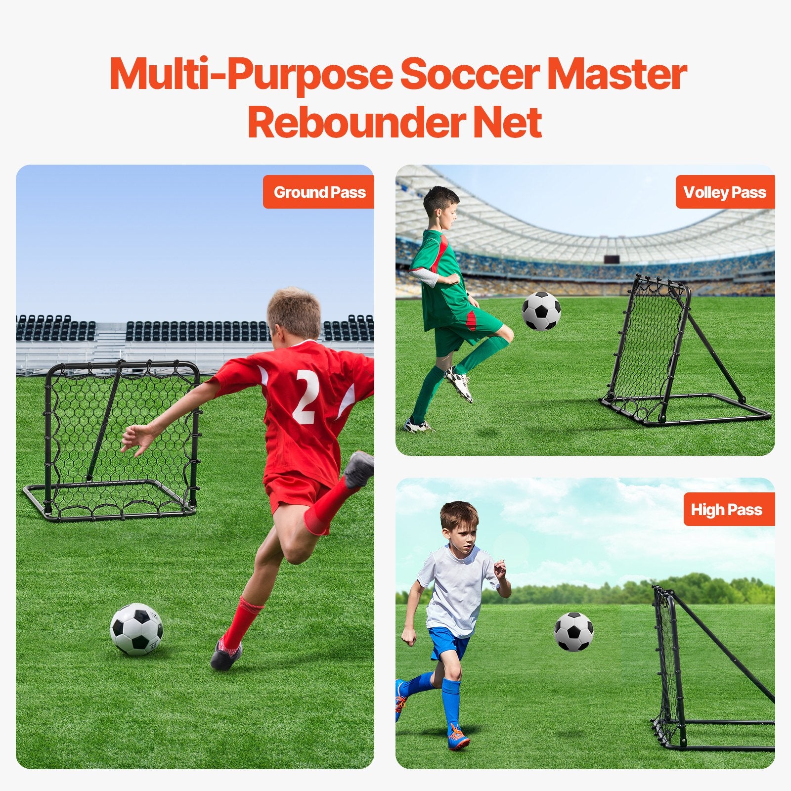 Soccer & Soccer Accessories: VEVOR 34"x34" Soccer Rebounder Net Kick-Back Portable Football Training Gifts