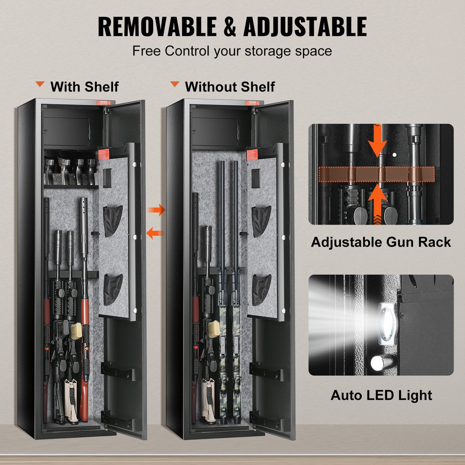 Storage Cabinets & Lockers: VEVOR Gun Safe Rifle Safe with Digital Keypad & Lock 5 Rifles Storage Cabinet