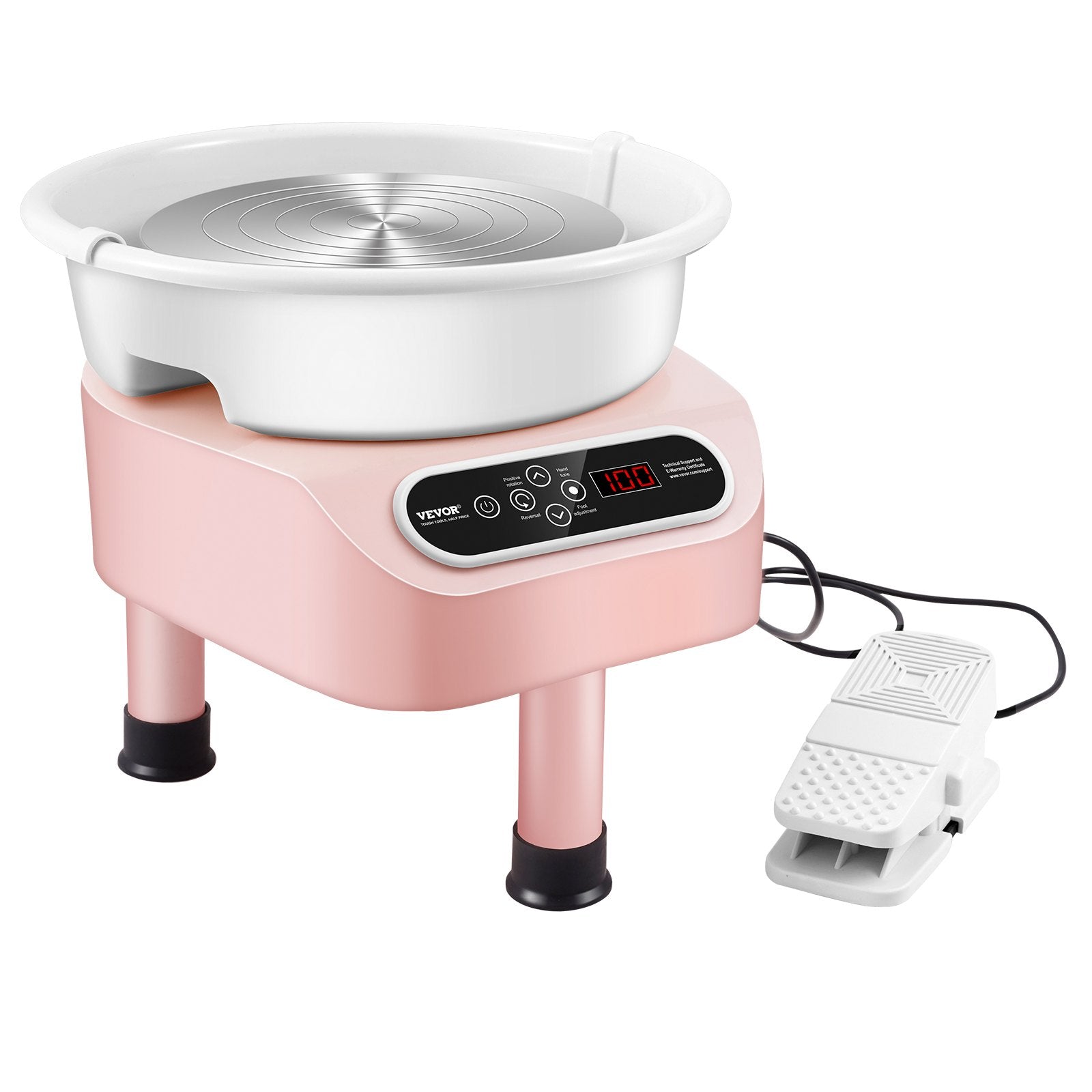 Pottery Wheel, 11 inch Pottery Forming Machine, 450W Electric Wheel for Pottery with Foot Pedal and LCD Touch Screen, Direct Drive Ceramic Wheel with 3 Support Legs for DIY Art Craft, Pink