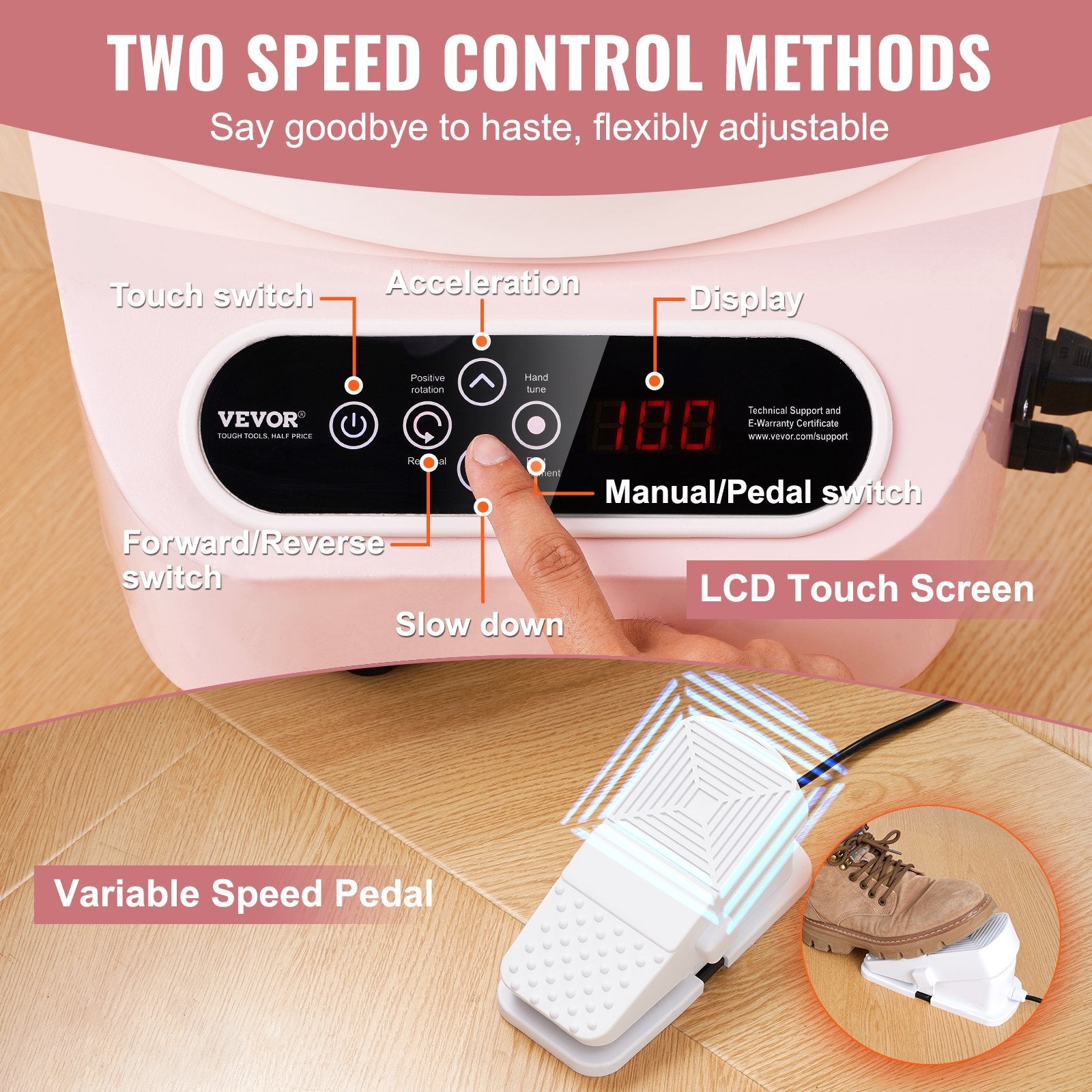 Pottery Wheel, 11 inch Pottery Forming Machine, 450W Electric Wheel for Pottery with Foot Pedal and LCD Touch Screen, Direct Drive Ceramic Wheel with 3 Support Legs for DIY Art Craft, Pink