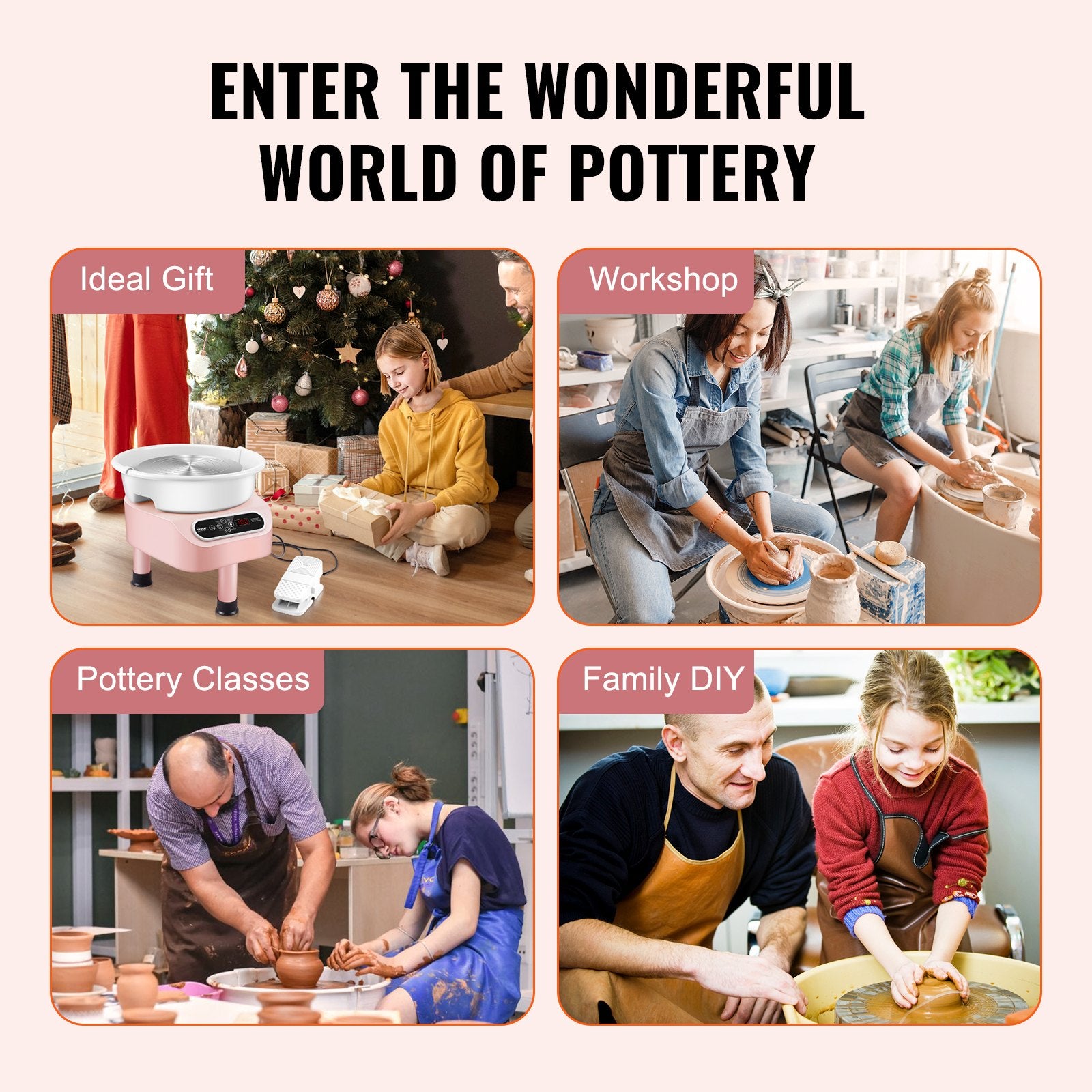 Pottery Wheel, 11 inch Pottery Forming Machine, 450W Electric Wheel for Pottery with Foot Pedal and LCD Touch Screen, Direct Drive Ceramic Wheel with 3 Support Legs for DIY Art Craft, Pink