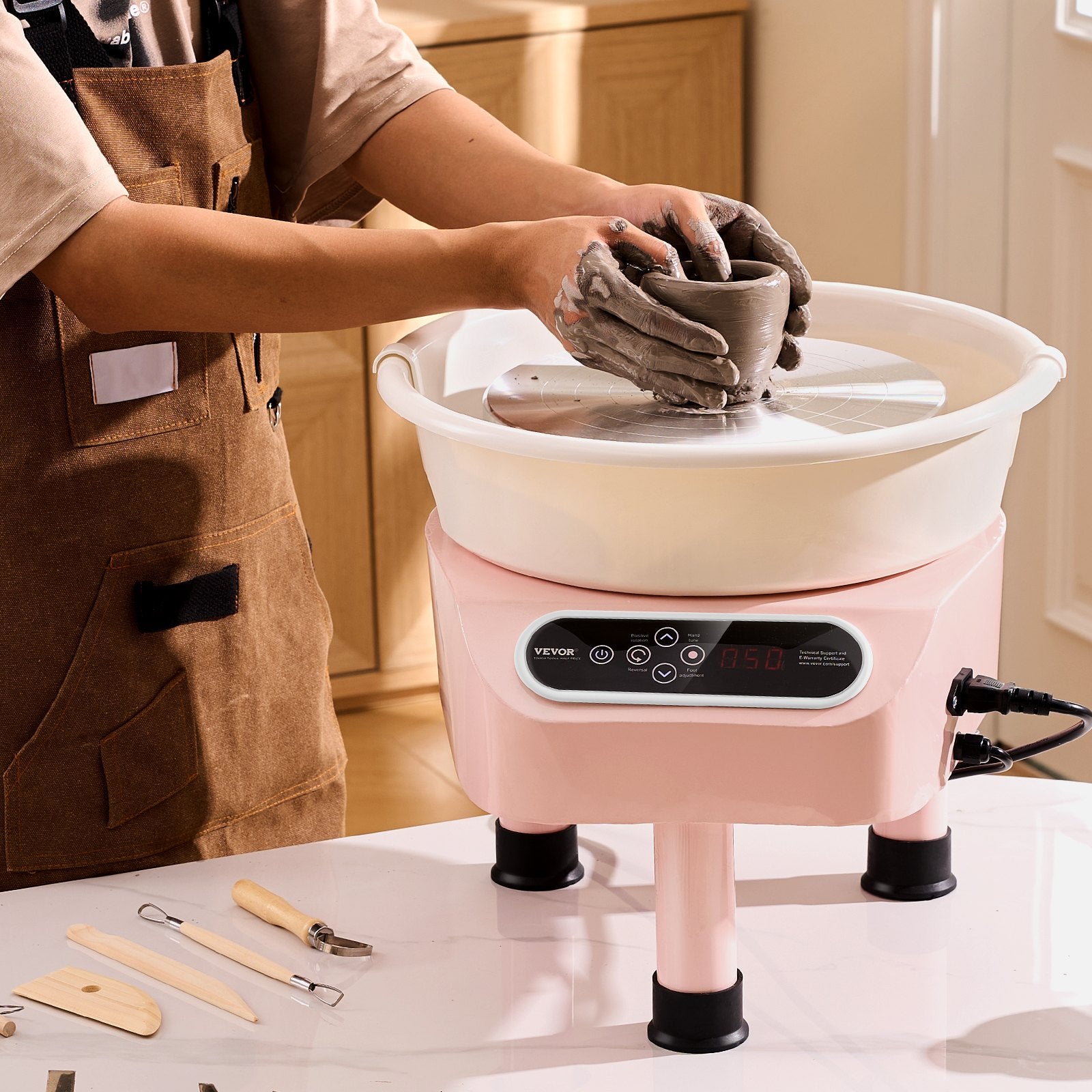 Pottery Wheel, 11 inch Pottery Forming Machine, 450W Electric Wheel for Pottery with Foot Pedal and LCD Touch Screen, Direct Drive Ceramic Wheel with 3 Support Legs for DIY Art Craft, Pink
