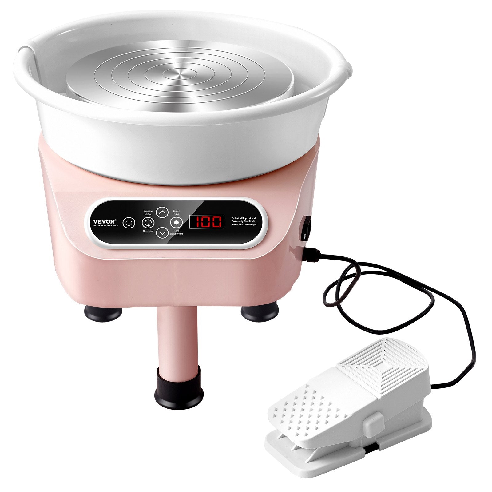 Pottery Wheel, 11 inch Pottery Forming Machine, 450W Electric Wheel for Pottery with Foot Pedal and LCD Touch Screen, Direct Drive Ceramic Wheel with 3 Support Legs for DIY Art Craft, Pink