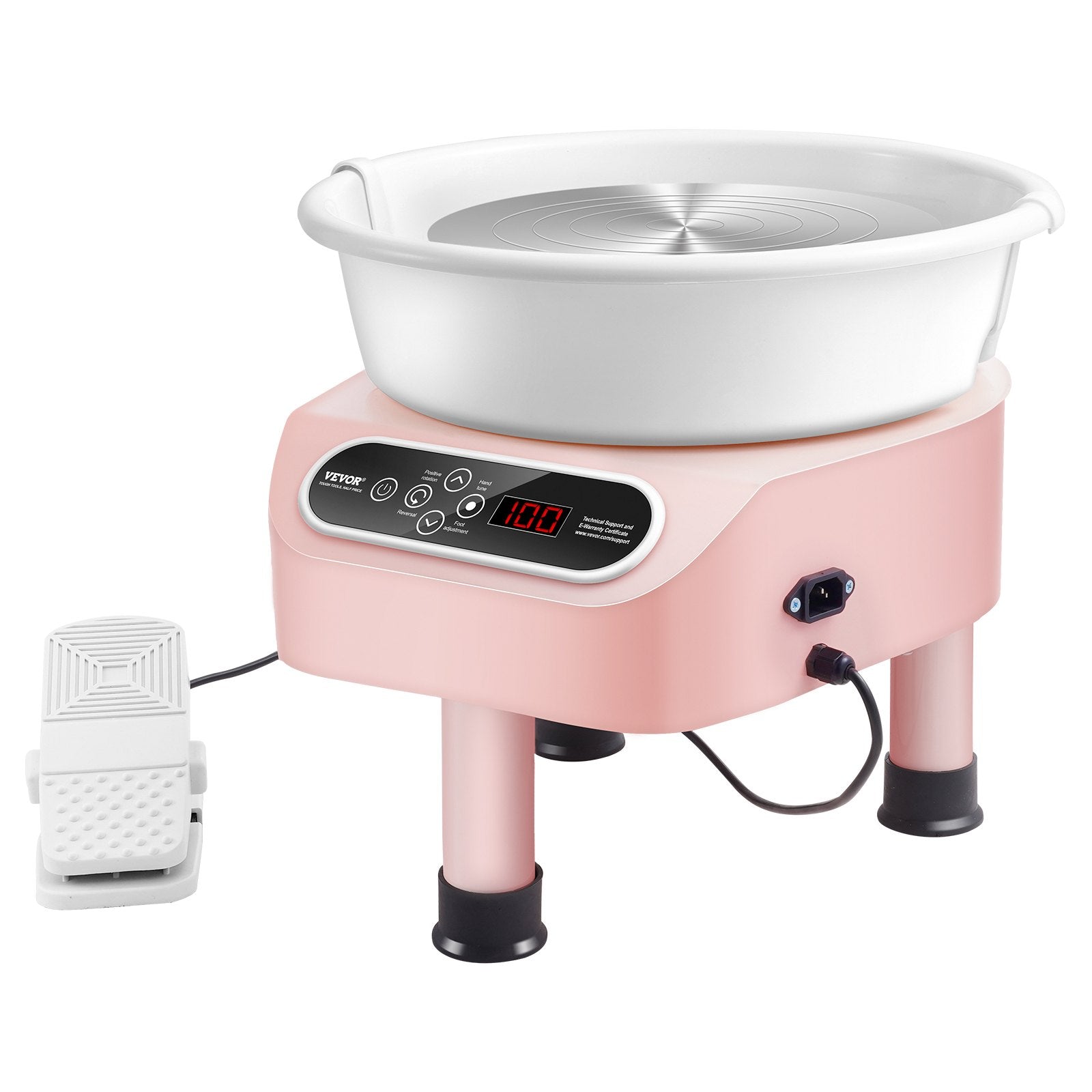 Pottery Wheel, 11 inch Pottery Forming Machine, 450W Electric Wheel for Pottery with Foot Pedal and LCD Touch Screen, Direct Drive Ceramic Wheel with 3 Support Legs for DIY Art Craft, Pink