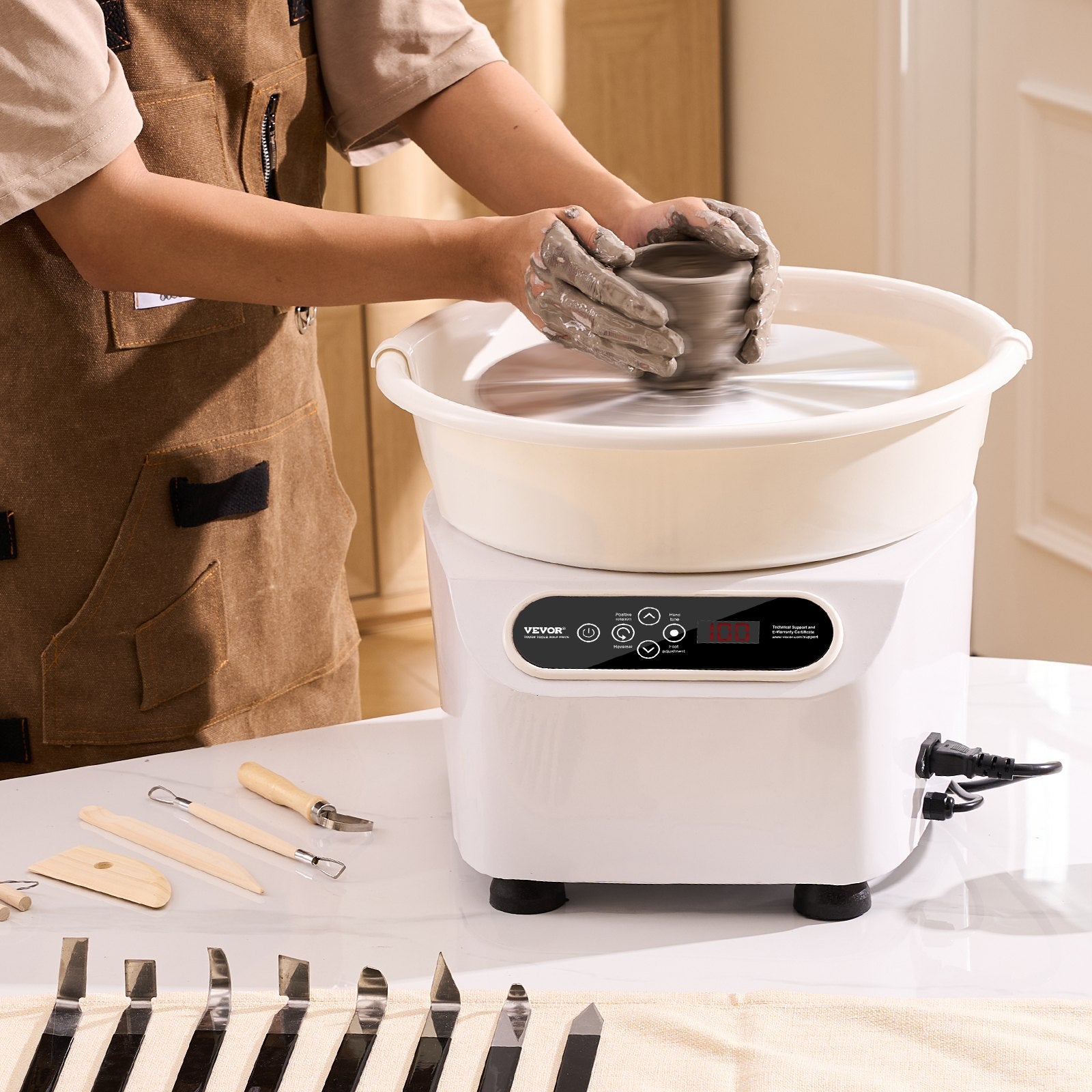 Kitchen Utensils: VEVOR Pottery Wheel, 10 inch Pottery Forming Machine, 350W Electric Wheel for Pottery with Foot Pedal and LCD Touch Screen, Direct Drive Ceramic Wheel with Shaping Tools for DIY Art Craft, White