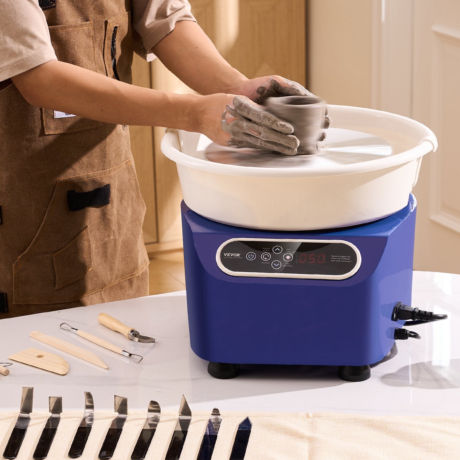 Kitchen Utensils: VEVOR Pottery Wheel, 11 inch Pottery Forming Machine, 350W Electric Wheel for Pottery with Foot Pedal and LCD Touch Screen, Direct Drive Ceramic Wheel with Shaping Tools for DIY Art Craft, Blue