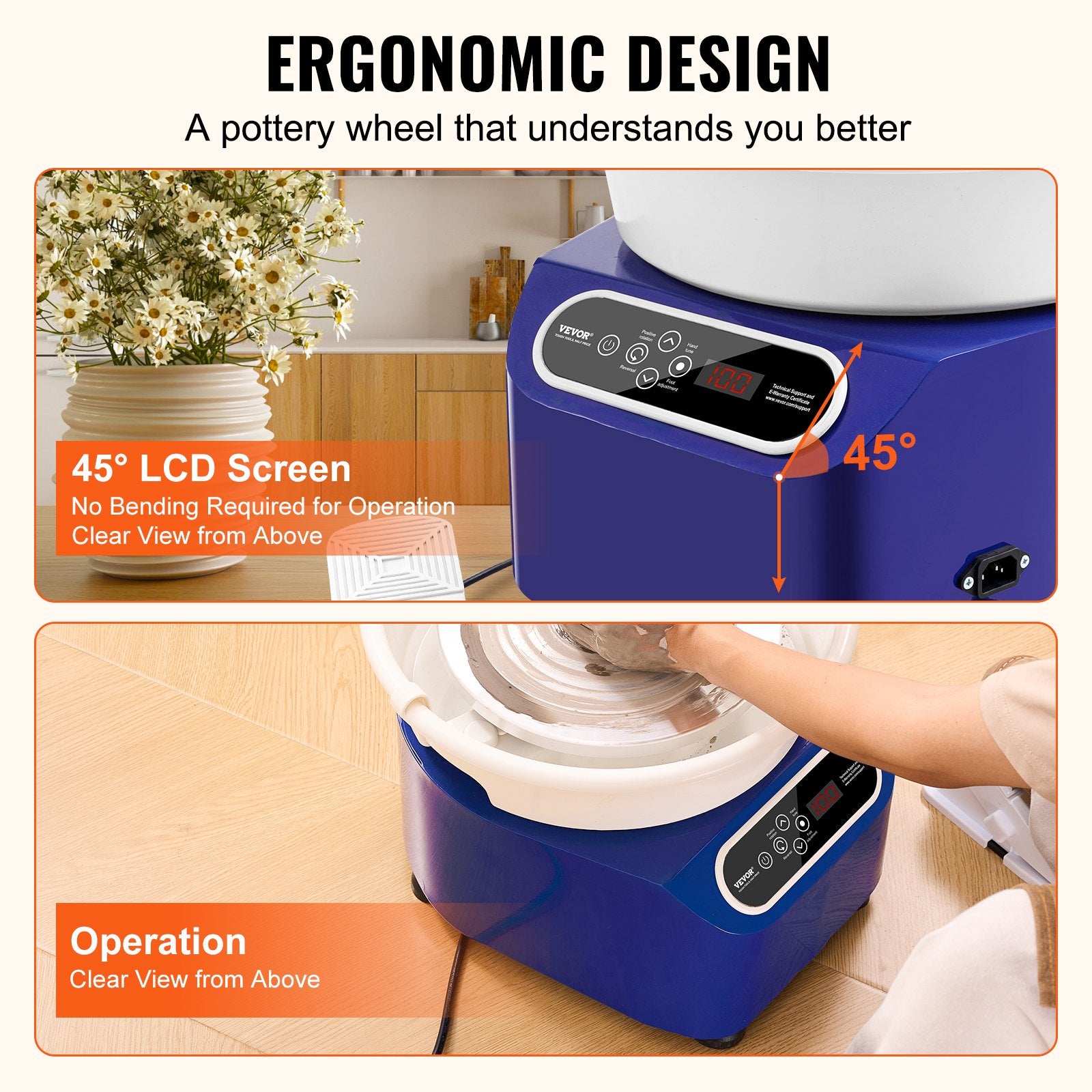 Kitchen Utensils: VEVOR Pottery Wheel, 11 inch Pottery Forming Machine, 450W Electric Wheel for Pottery with Foot Pedal and LCD Touch Screen, Direct Drive Ceramic Wheel with Shaping Tools for DIY Art Craft, Blue