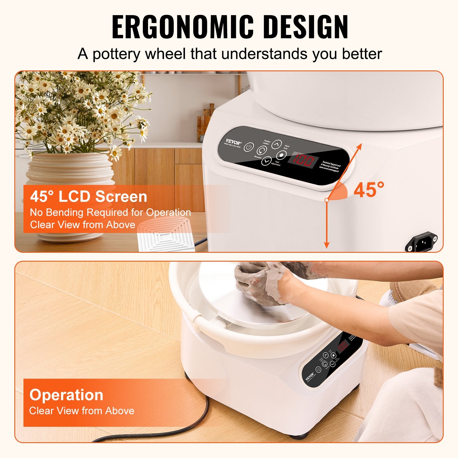 Kitchen Utensils: VEVOR Pottery Wheel, 11 inch Pottery Forming Machine, 450W Electric Wheel for Pottery with Foot Pedal and LCD Touch Screen, Direct Drive Ceramic Wheel with Shaping Tools for DIY Art Craft, White