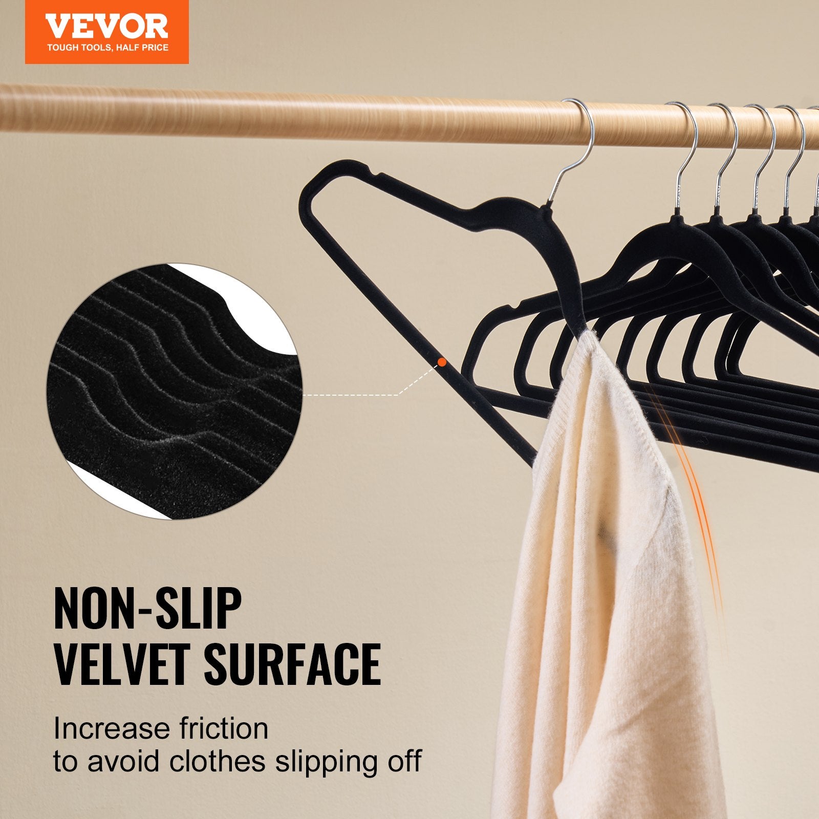 Automotive Repair & Speciality Tools: VEVOR Velvet Hangers 50 Pack Black Non-Slip Hangers with 360 Degree Swivel Hook
