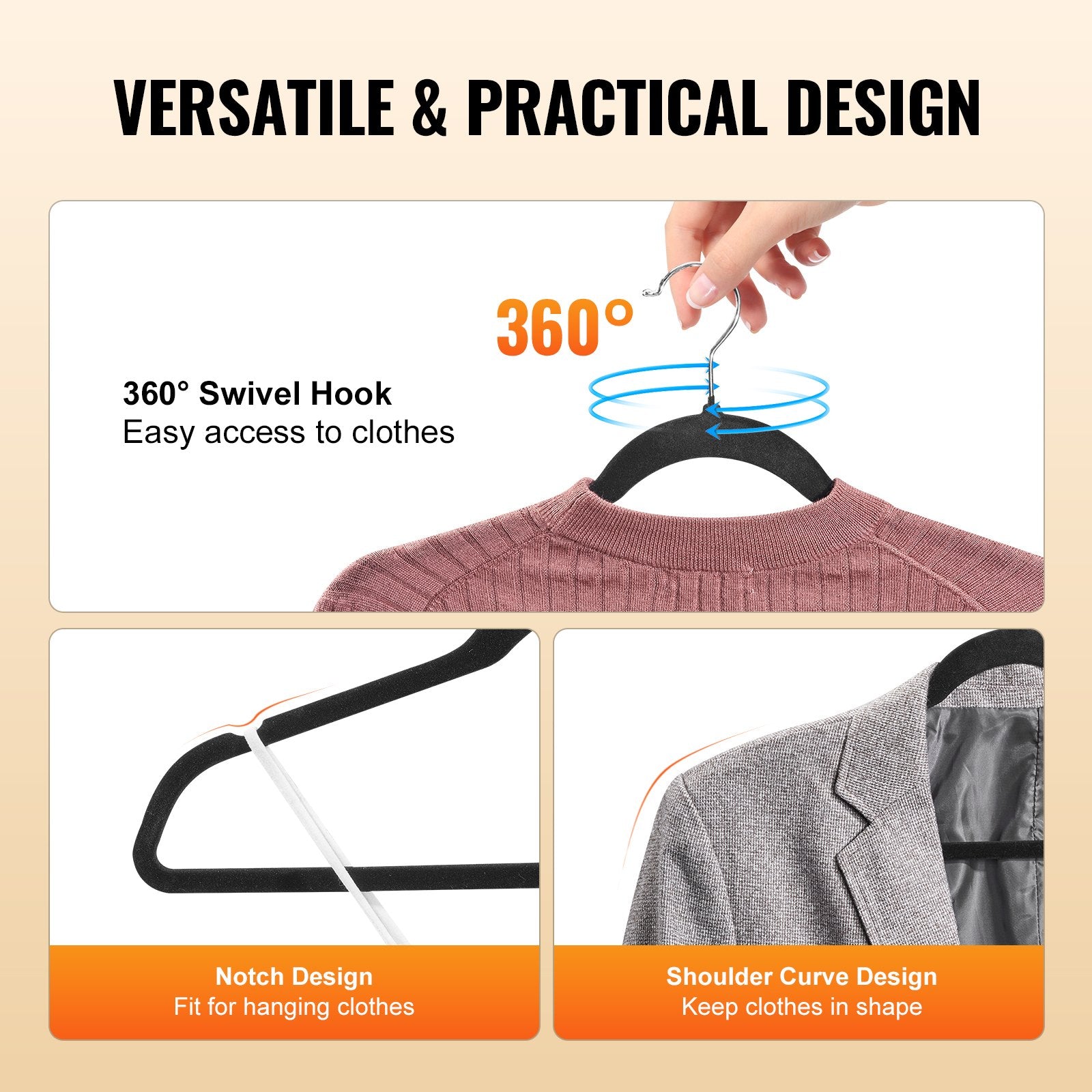 Automotive Repair & Speciality Tools: VEVOR Velvet Hangers 50 Pack Black Non-Slip Hangers with 360 Degree Swivel Hook