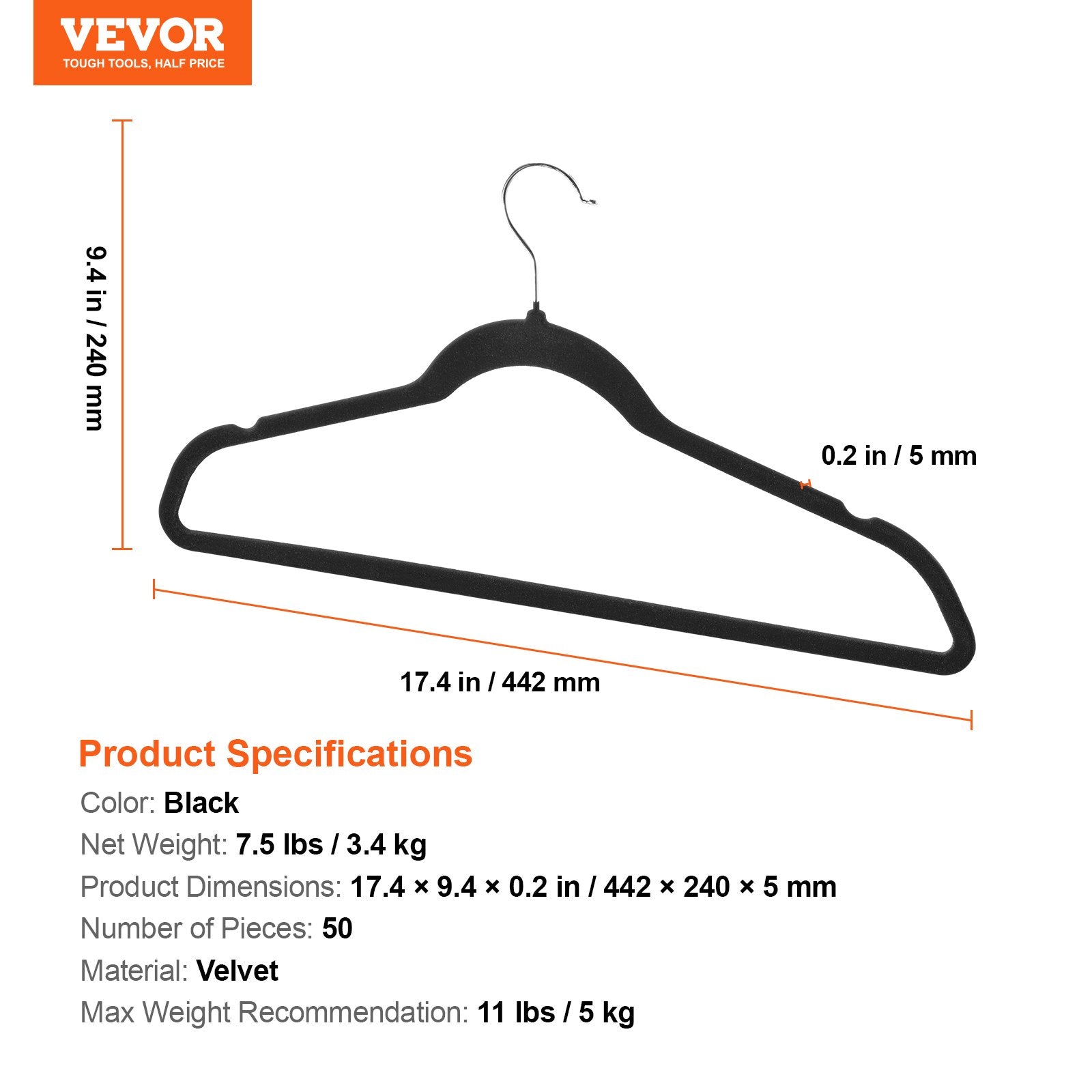 Automotive Repair & Speciality Tools: VEVOR Velvet Hangers 50 Pack Black Non-Slip Hangers with 360 Degree Swivel Hook