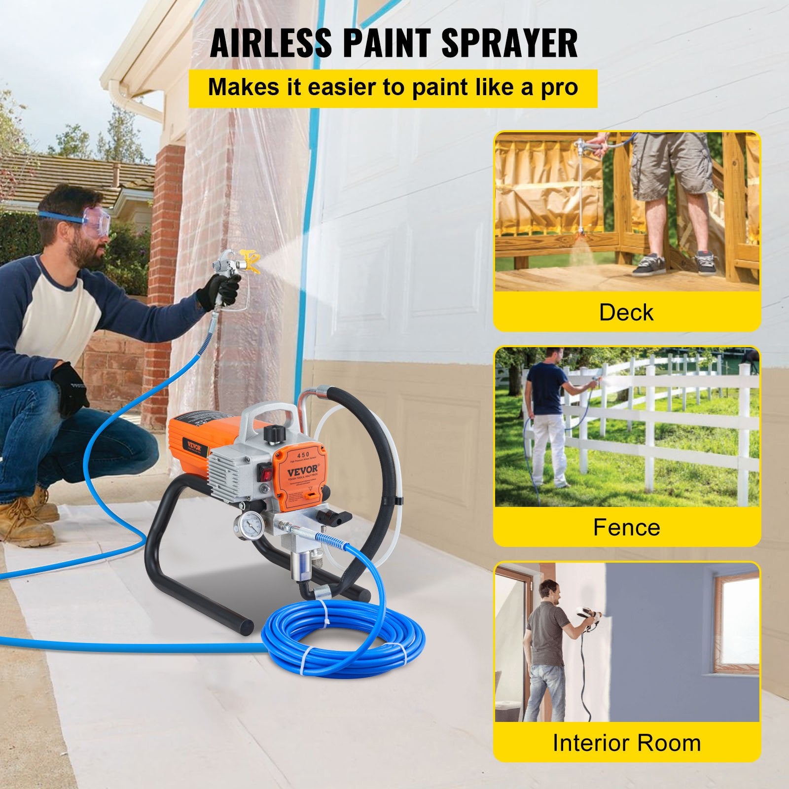 Painting Tools: VEVOR High Pressure Airless Wall Paint Spray Gun Sprayer 600W Machine Spraying