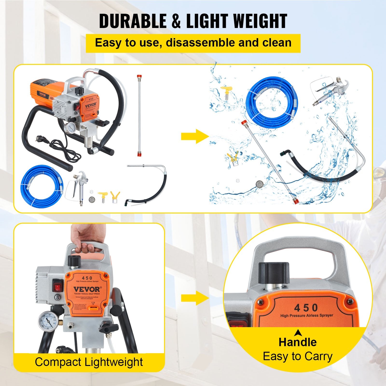Painting Tools: VEVOR High Pressure Airless Wall Paint Spray Gun Sprayer 600W Machine Spraying