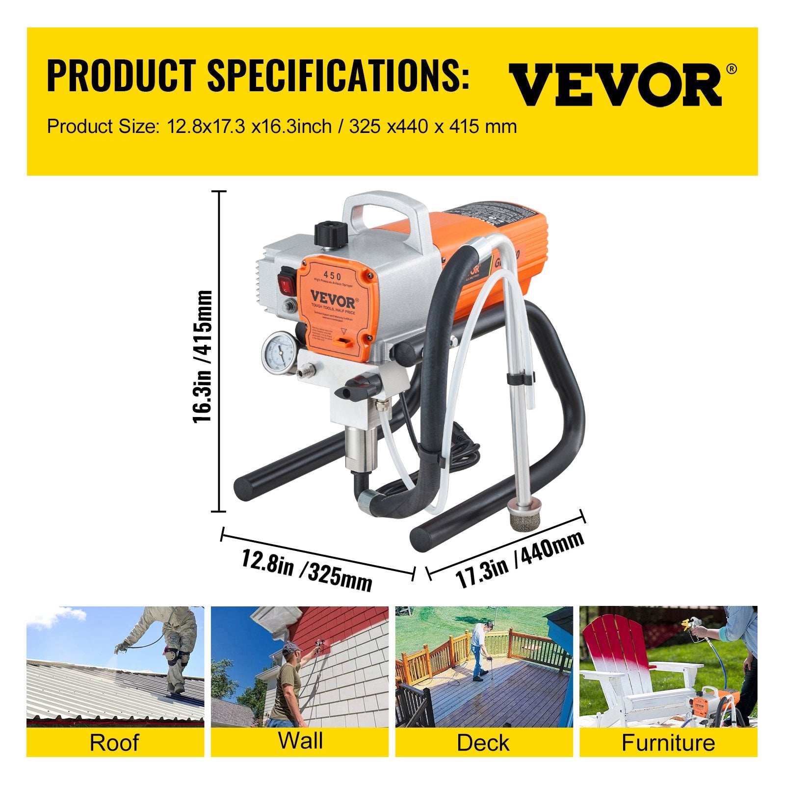 Painting Tools: VEVOR High Pressure Airless Wall Paint Spray Gun Sprayer 600W Machine Spraying