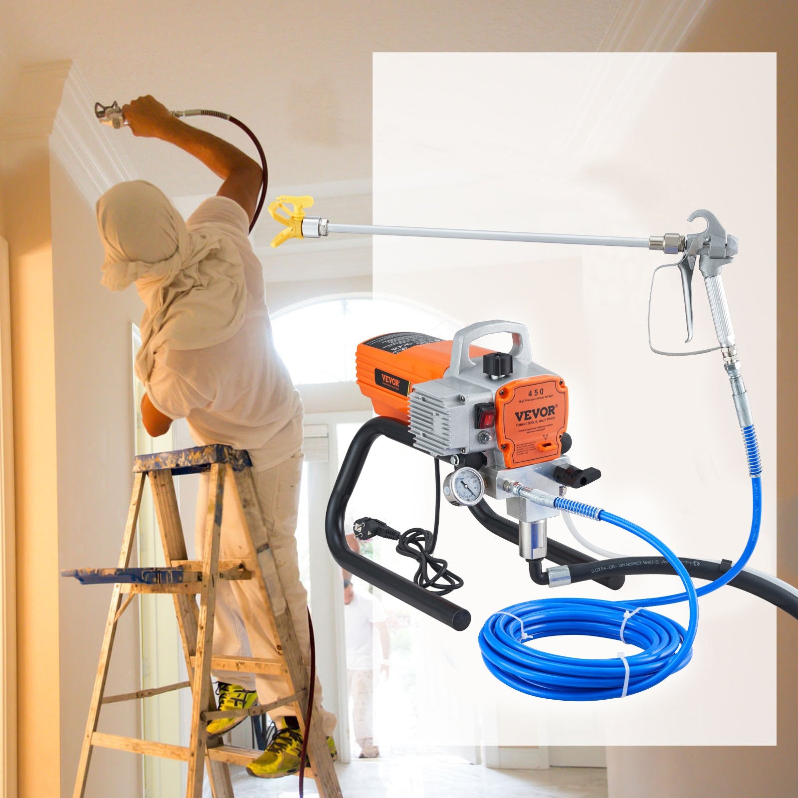 Painting Tools: VEVOR High Pressure Airless Wall Paint Spray Gun Sprayer 600W Machine Spraying