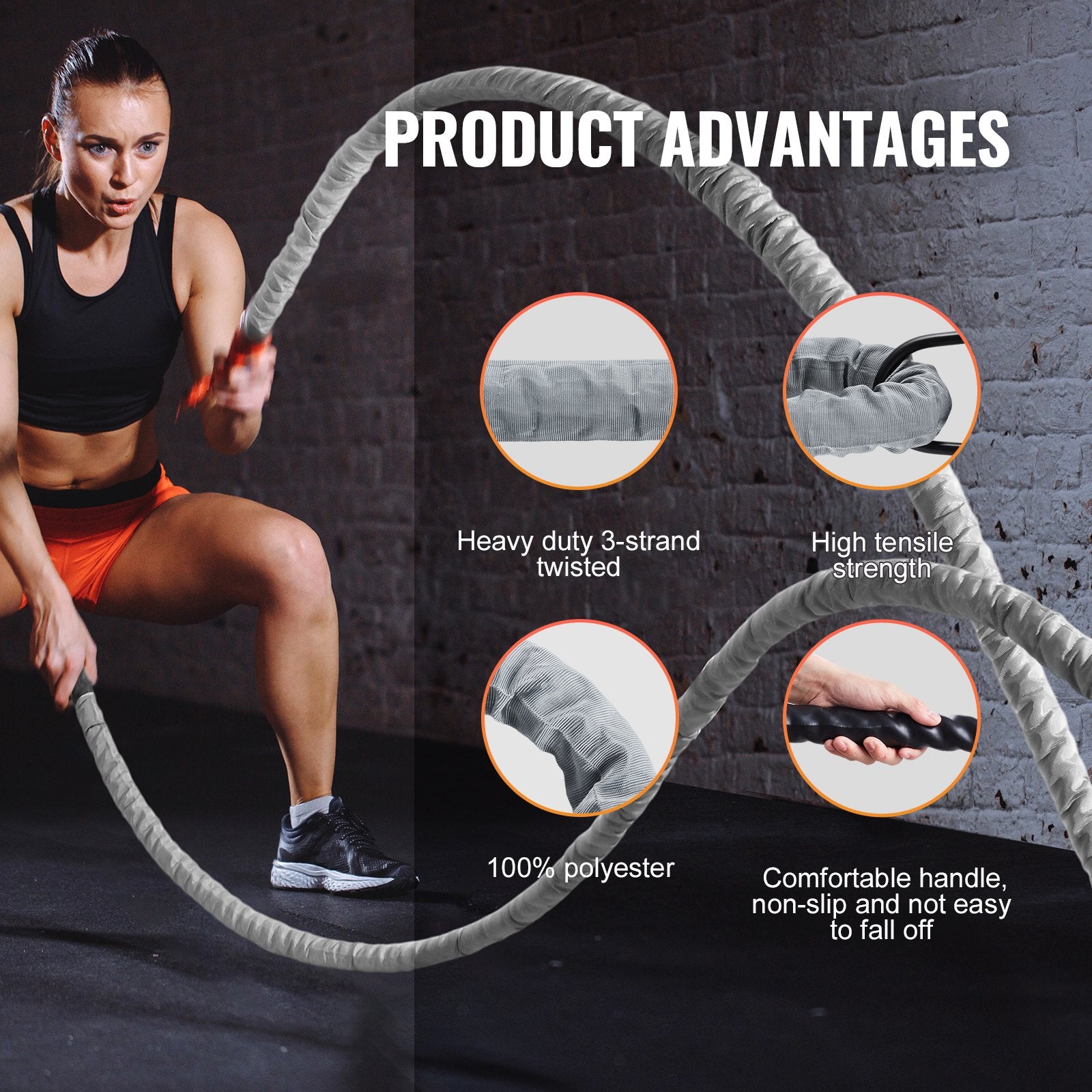 Gym Equipment & Accessories: VEVOR Battle Rope 1.5" 30Ft Gym Workout Strength Training Exercise Fitness Rope