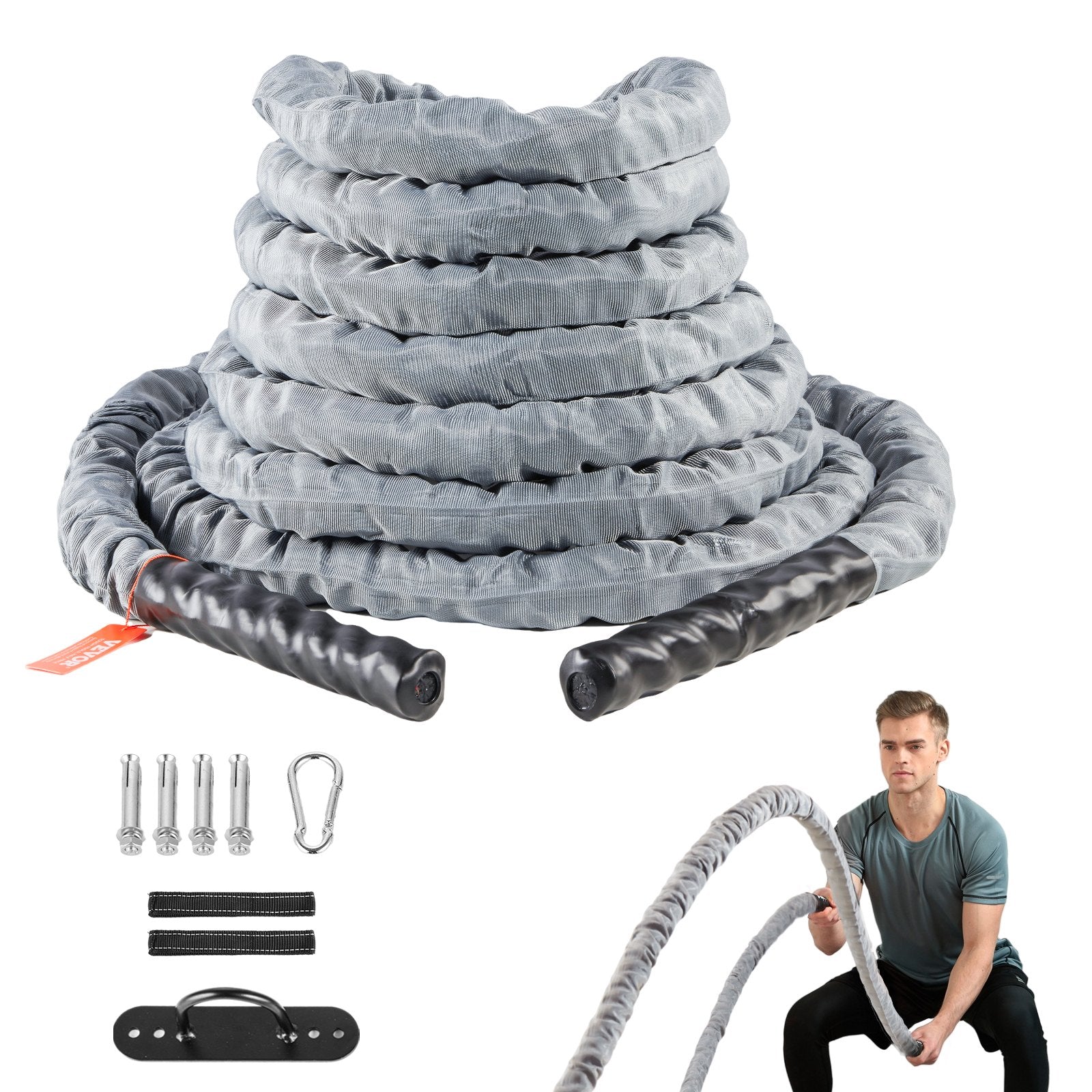 Gym Equipment & Accessories: VEVOR Battle Rope 1.5" 30Ft Gym Workout Strength Training Exercise Fitness Rope