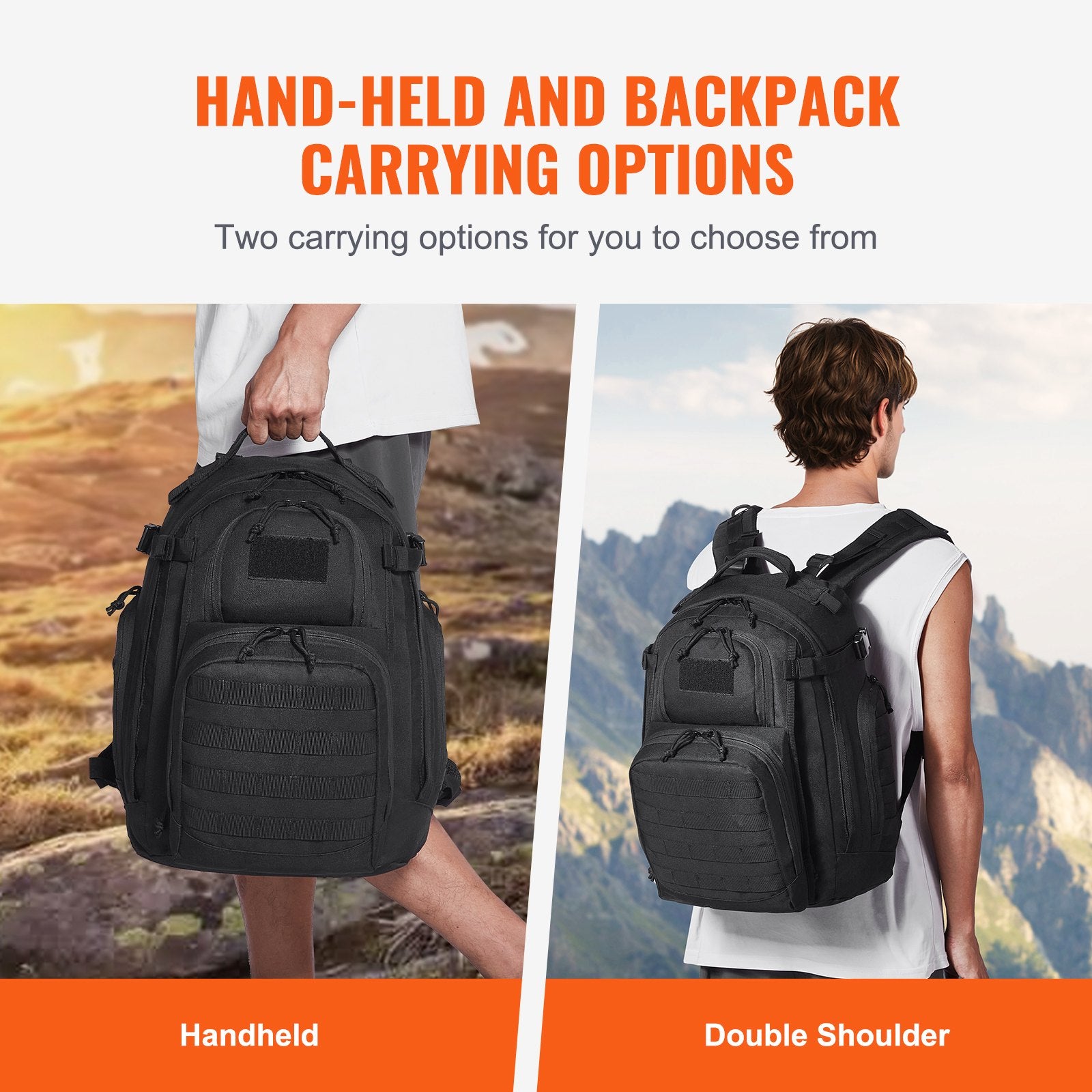 Camp Safety Equipment: VEVOR Tactical Backpack 25L Military Backpack with Molle Mode & Sponge Pad Black
