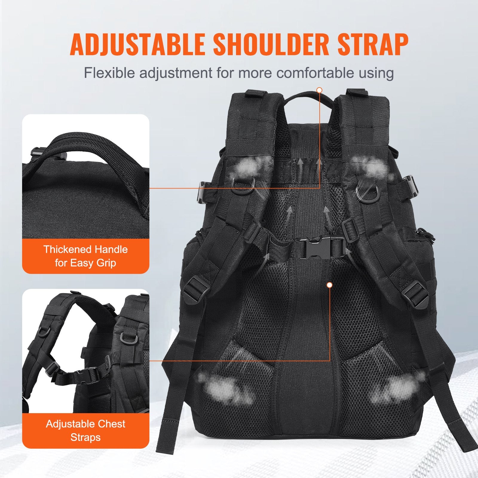 Camp Safety Equipment: VEVOR Tactical Backpack 25L Military Backpack with Molle Mode & Sponge Pad Black