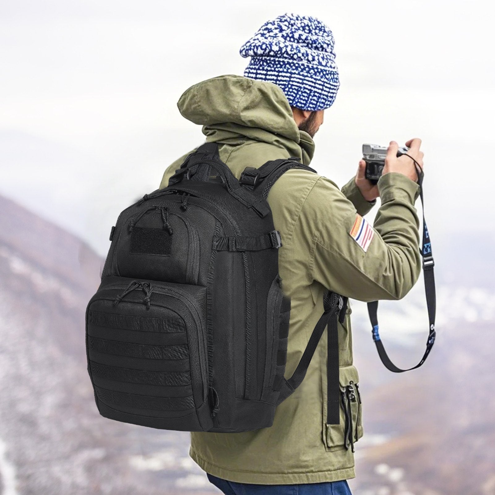 Camp Safety Equipment: VEVOR Tactical Backpack 25L Military Backpack with Molle Mode & Sponge Pad Black