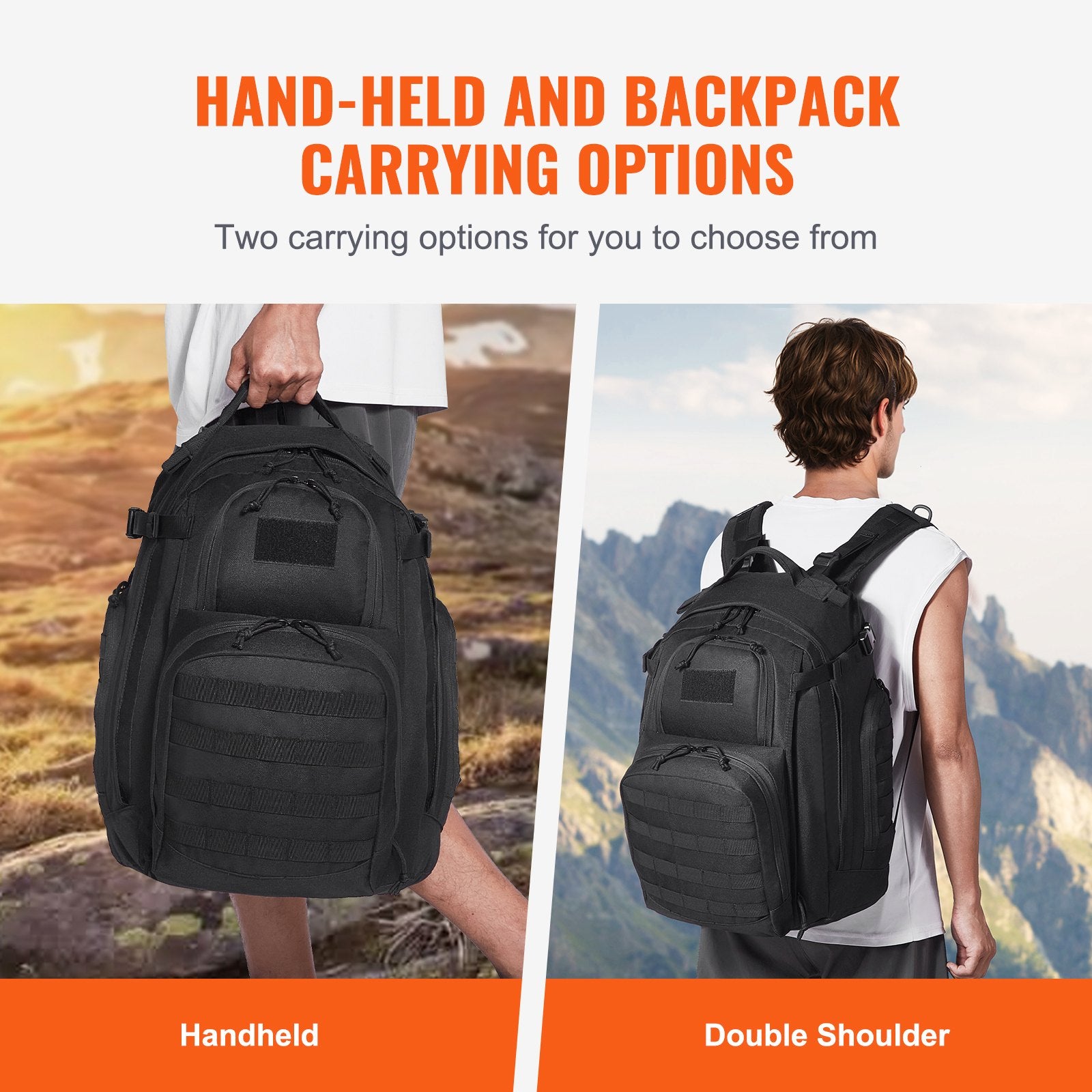 Camp Safety Equipment: VEVOR Tactical Backpack 40L Military Backpack with Molle Mode & Sponge Pad Black