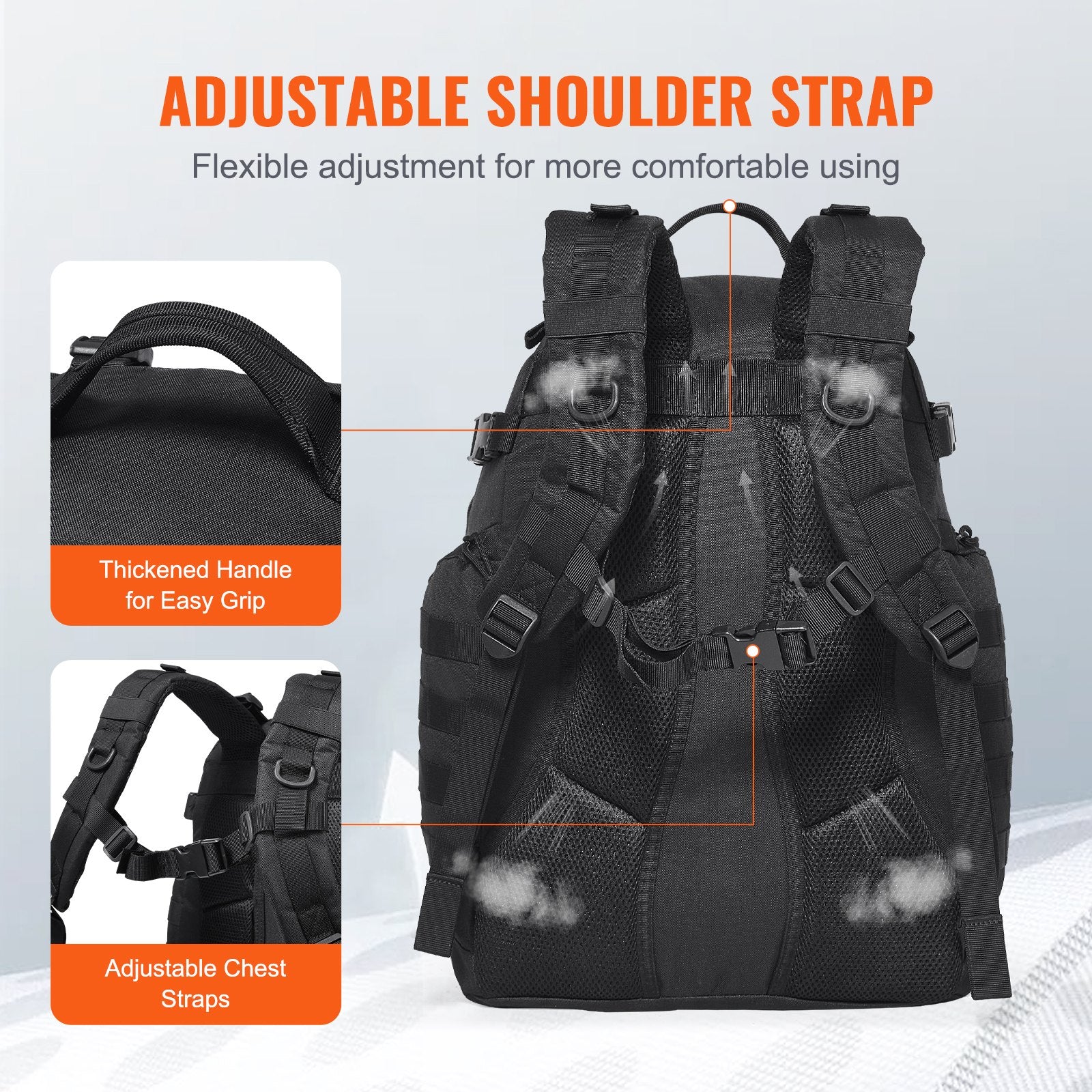 Camp Safety Equipment: VEVOR Tactical Backpack 40L Military Backpack with Molle Mode & Sponge Pad Black
