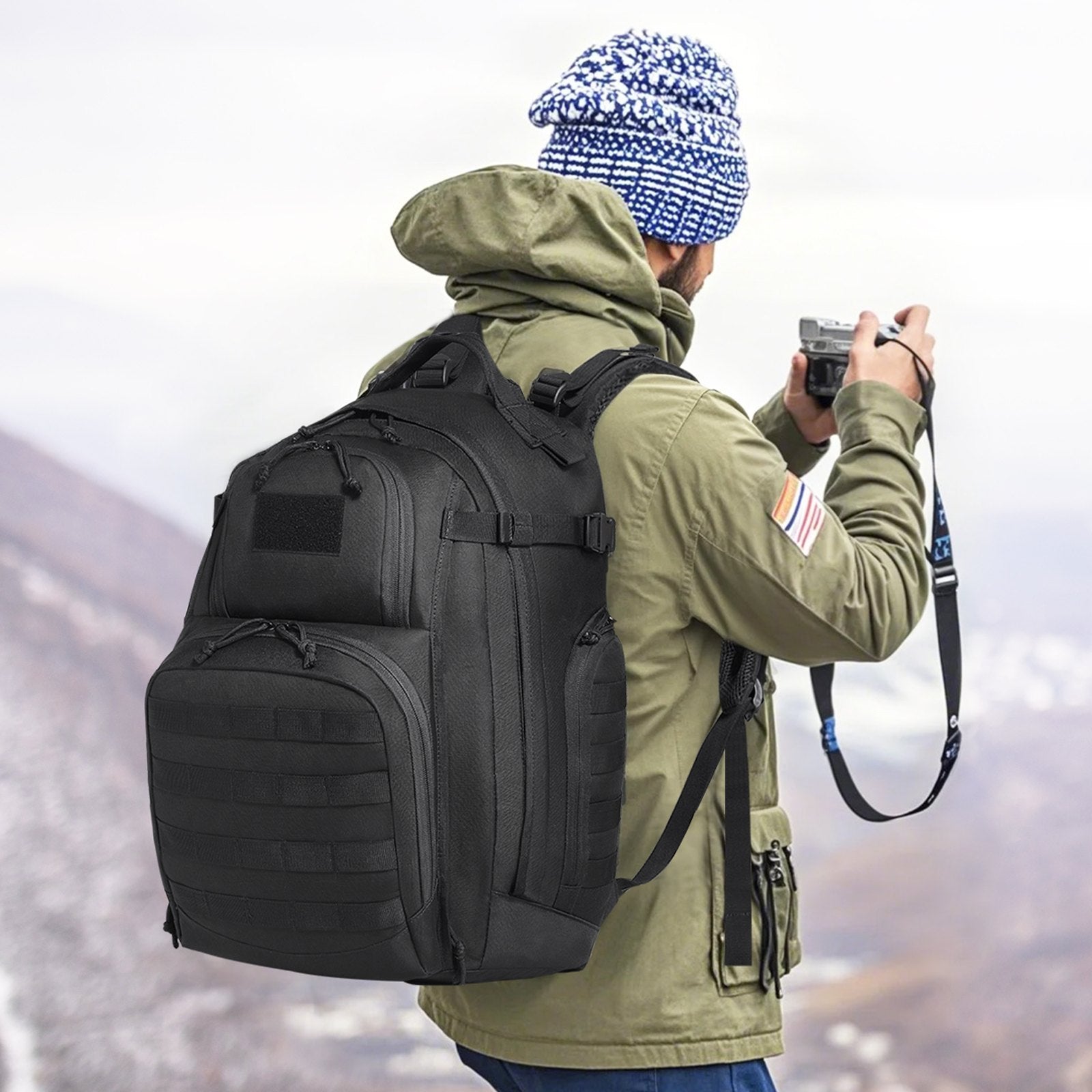 Camp Safety Equipment: VEVOR Tactical Backpack 40L Military Backpack with Molle Mode & Sponge Pad Black