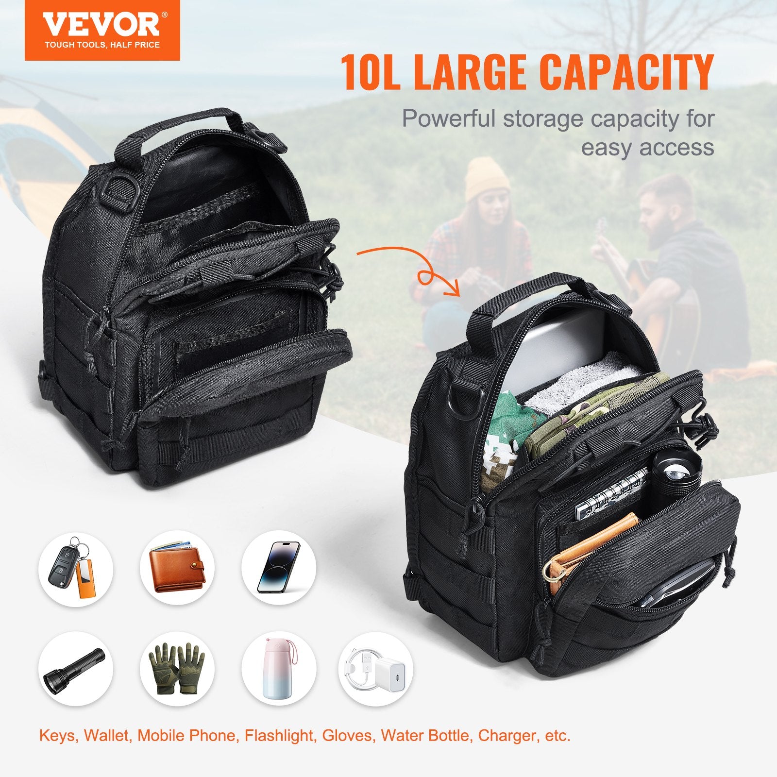 Suitcases: VEVOR Tactical Sling Bag 10L Military Rover Shoulder Sling Backpack Black