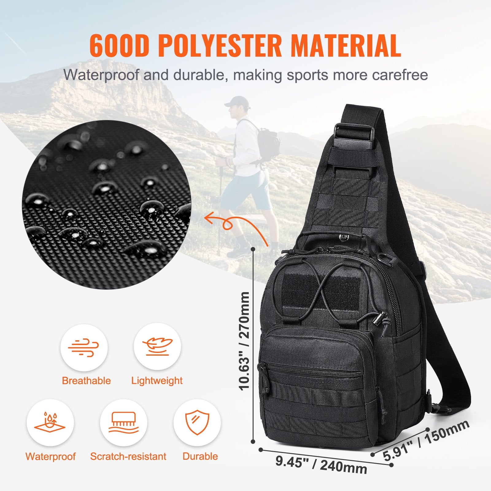 Suitcases: VEVOR Tactical Sling Bag 10L Military Rover Shoulder Sling Backpack Black