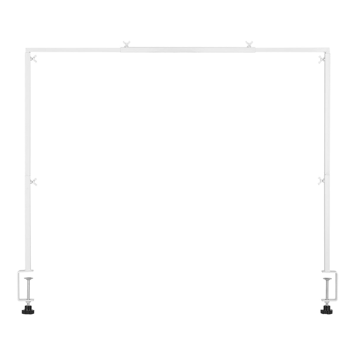 Over The Table Rod Stand with Clamps, 13"-42'' Tall & 28"-98" Length Adjustable, Metal Table Arch Stand, Tabletop Balloon Arch Frame for Wedding Birthday Party Christmas Decorations, White