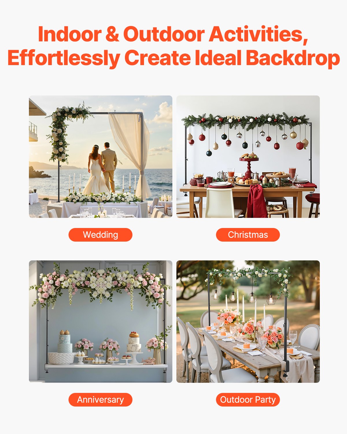 Bicycle Stands & Storage: VEVOR Over The Table Rod Stand with Clamps, 13"-42" Tall & 28"-98" Length Adjustable, 2 Packs Table Arch Stand, Tabletop Balloon Arch Frame for Wedding Birthday Party Christmas Decorations, Black
