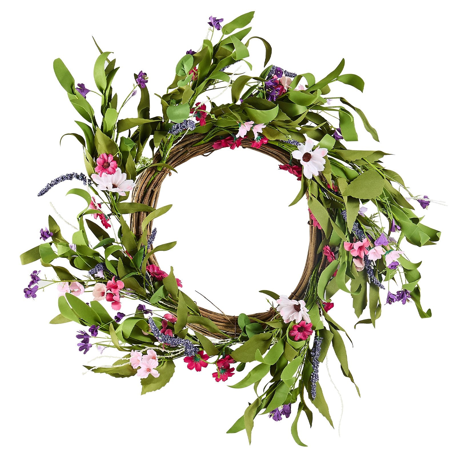 Christmas Wreaths & Garlands: VEVOR Artificial Decorative Wreath 55.88 cm Pink Green with Daisies Year Round