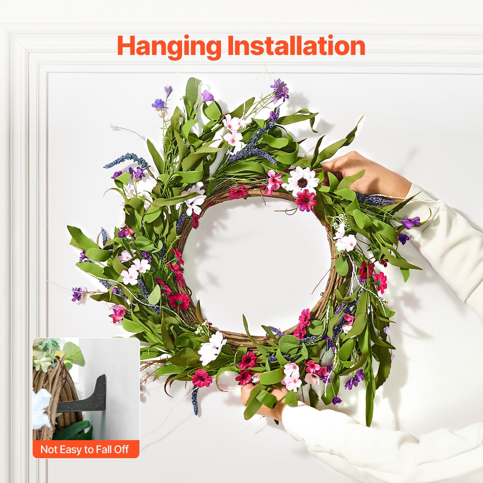Christmas Wreaths & Garlands: VEVOR Artificial Decorative Wreath 55.88 cm Pink Green with Daisies Year Round