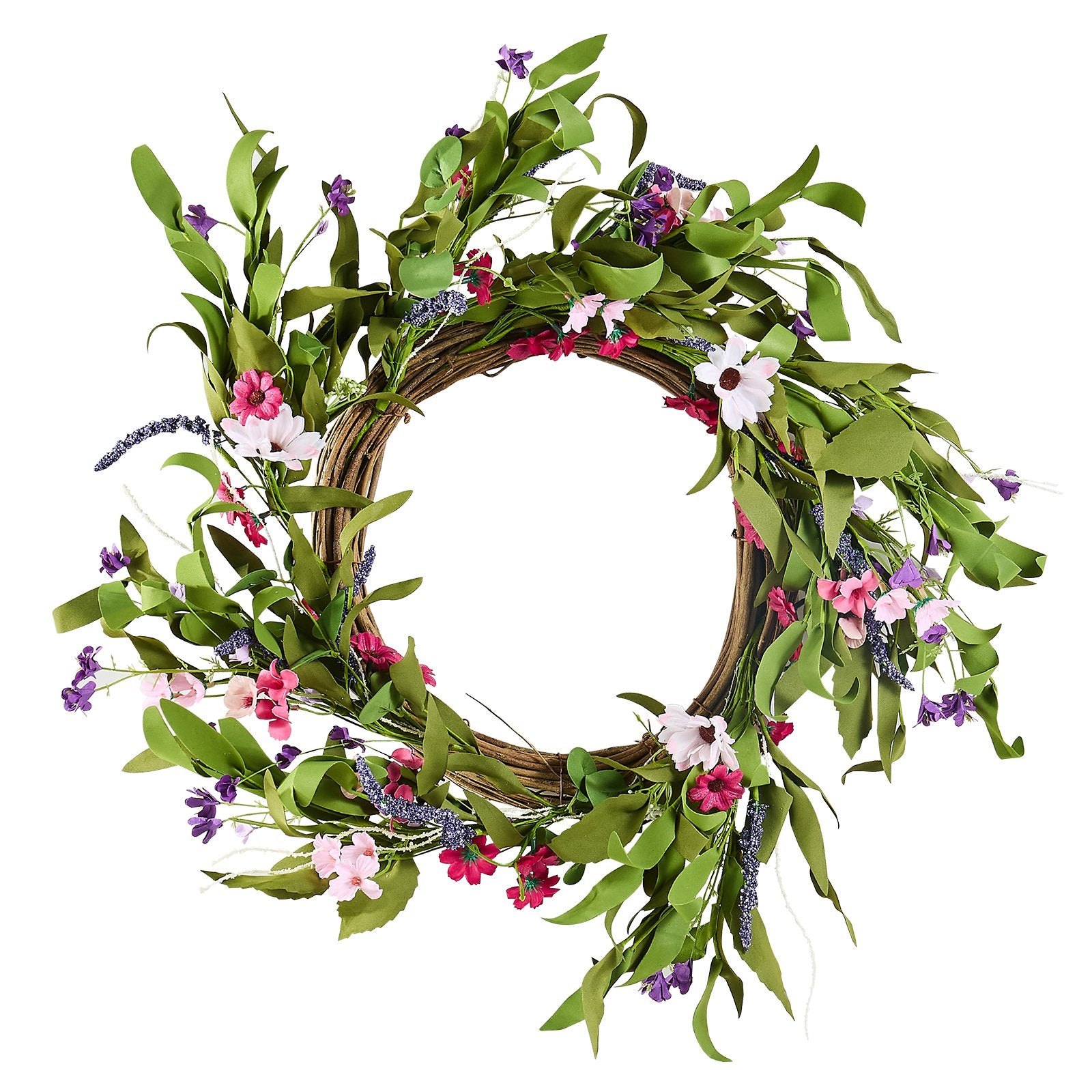 Christmas Wreaths & Garlands: VEVOR Artificial Decorative Wreath 55.88 cm Pink Green with Daisies Year Round