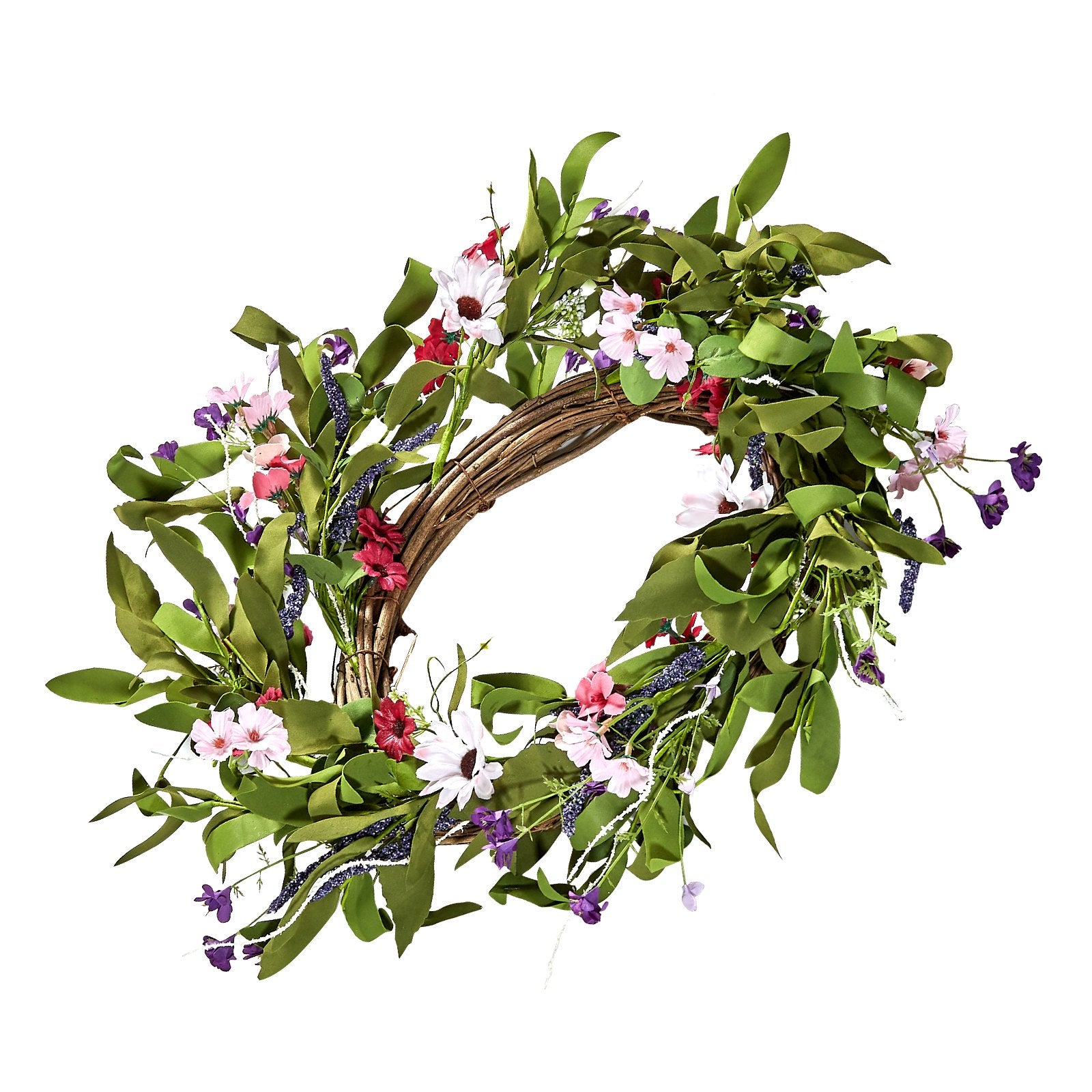 Christmas Wreaths & Garlands: VEVOR Artificial Decorative Wreath 55.88 cm Pink Green with Daisies Year Round