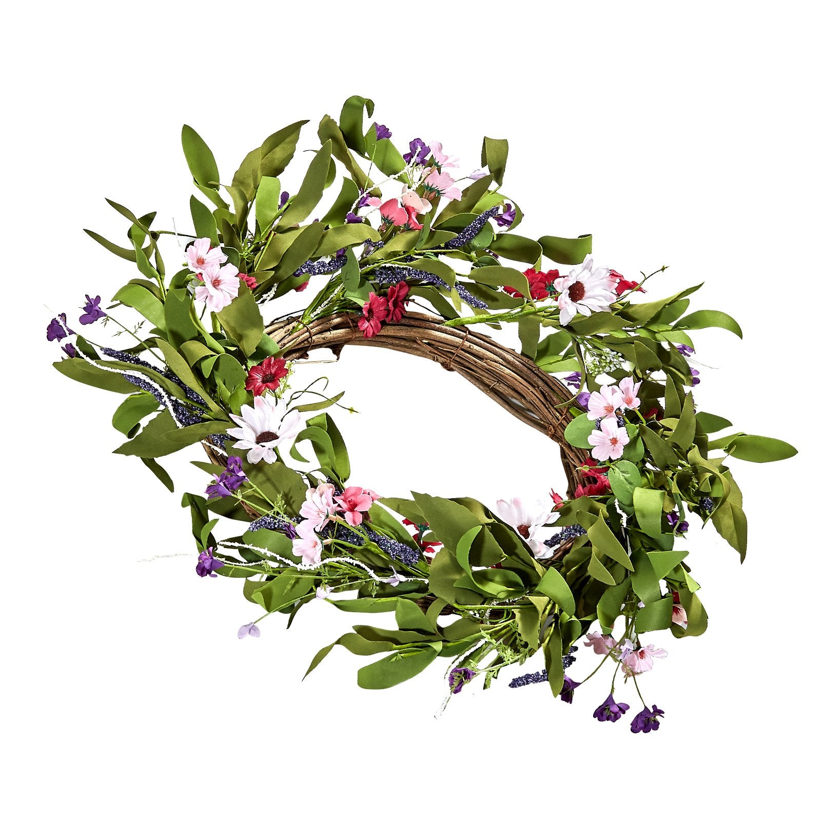 Christmas Wreaths & Garlands: VEVOR Artificial Decorative Wreath 55.88 cm Pink Green with Daisies Year Round