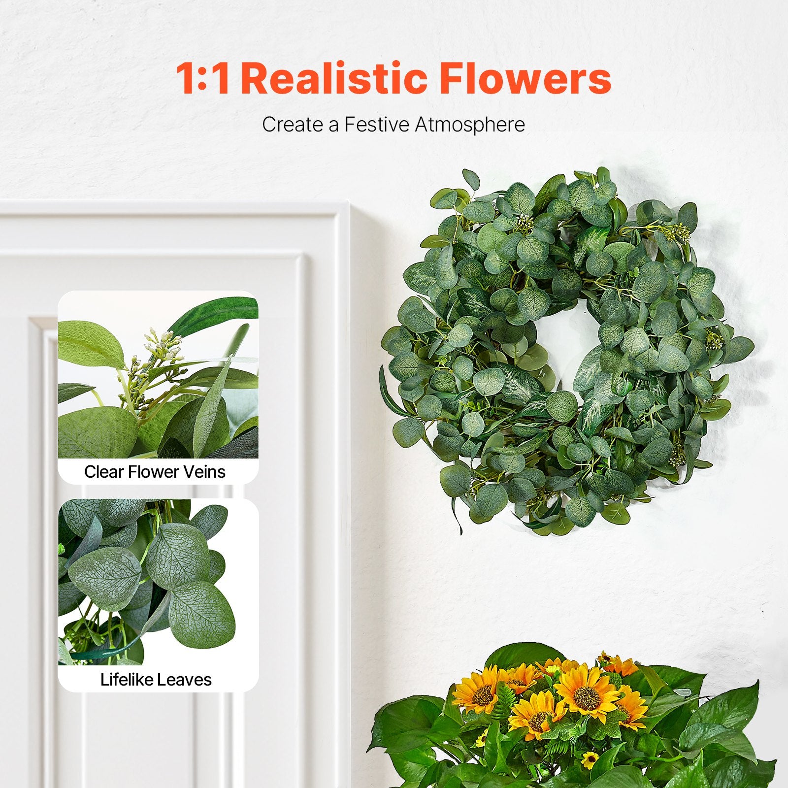 Garden Ornaments: VEVOR Artificial Decorative Wreath 66.04 cm Green Eucalyptus Leaves Year Round